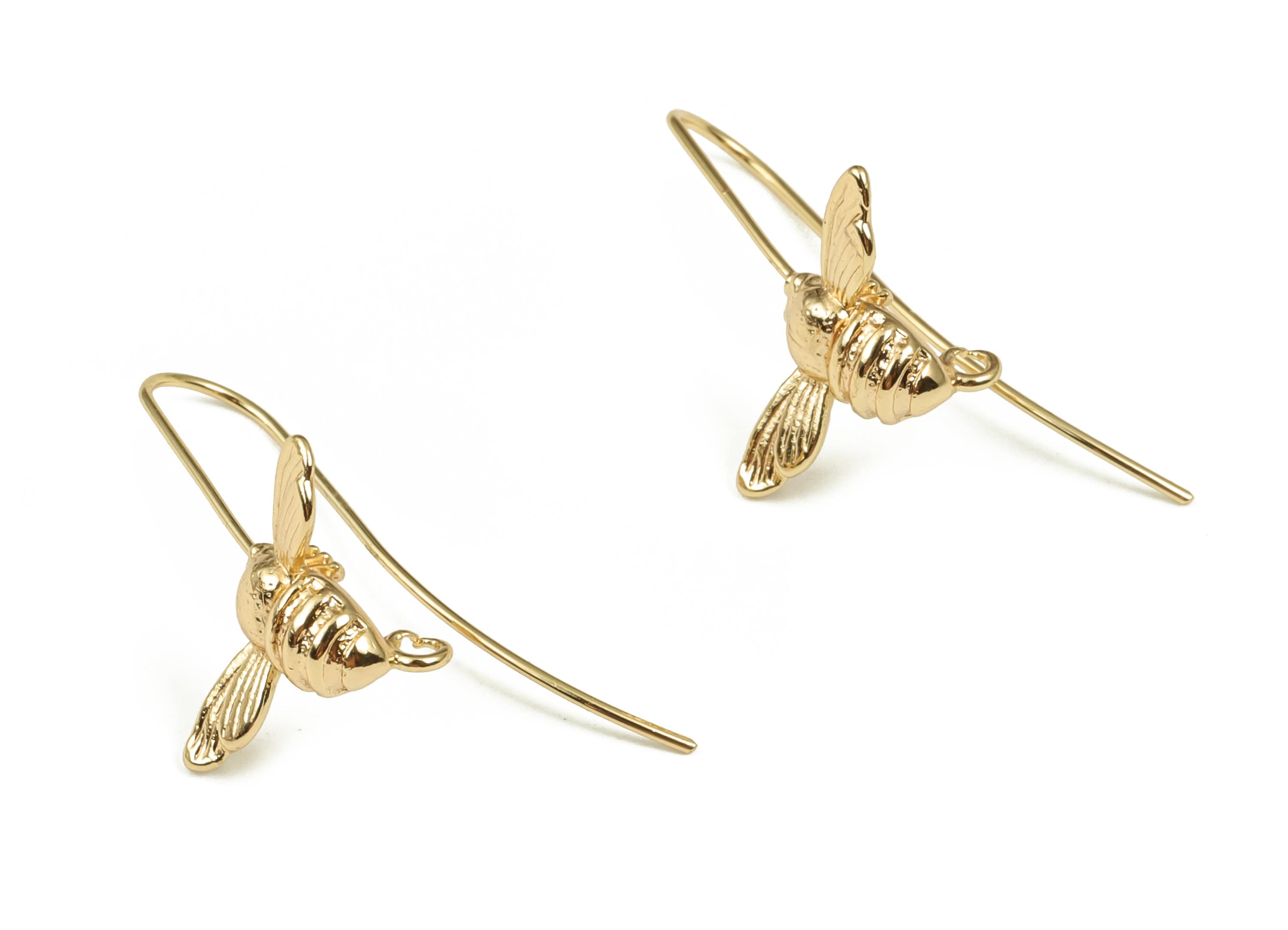Brass Humming-Bird Moth Earring Hook - Gold Hawk-Moth Earring Wire - 18K Real Gold Plated Brass - Jewelry Supplies - 23.8x17.2x4mm - RGP3957 - DOMEDBAZAAR