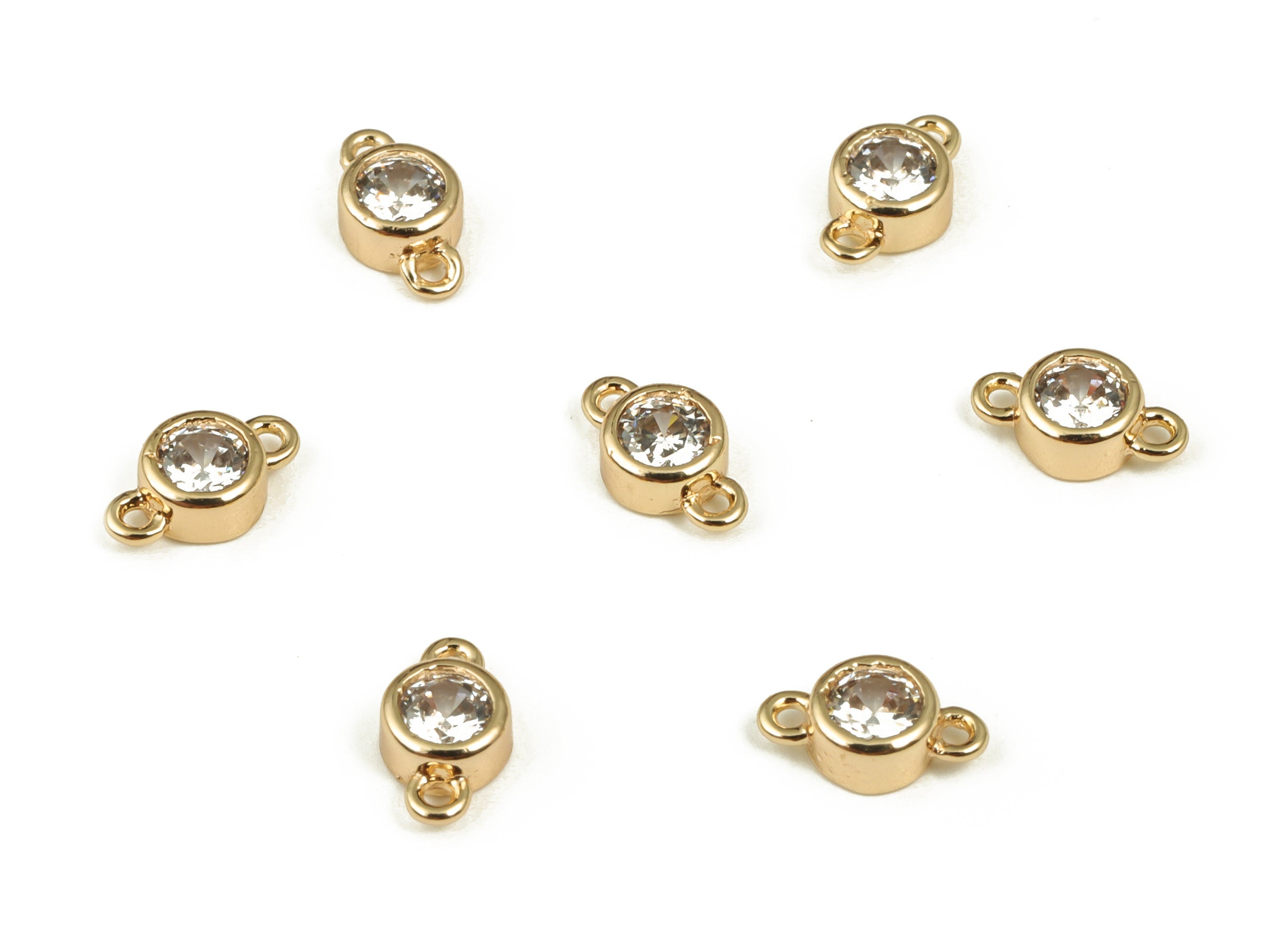 Brass Mini Round Earring Connector - Zircon Mini Round Pendant Charm - 18K Gold Plated Brass - Jewelry Supplies - 13.69x8.86x3.34mm- RGP3632 - DOMEDBAZAAR