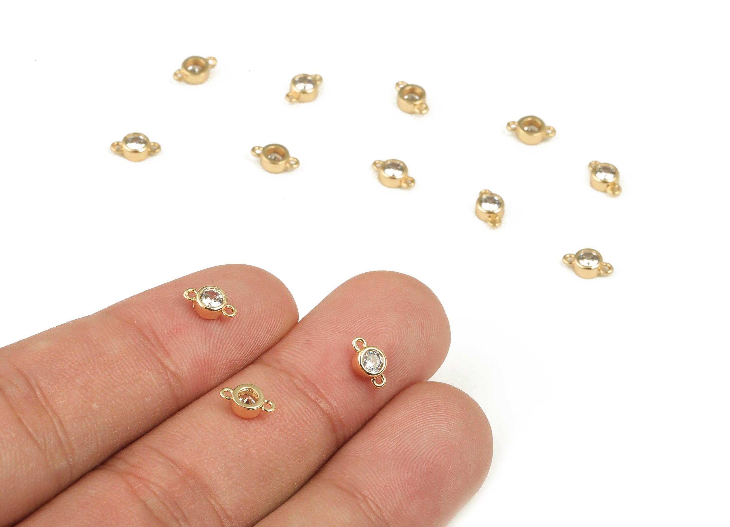 Brass Mini Round Earring Connector - Zircon Mini Round Pendant Charm - 18K Gold Plated Brass - Jewelry Supplies - 13.69x8.86x3.34mm- RGP3632 - DOMEDBAZAAR