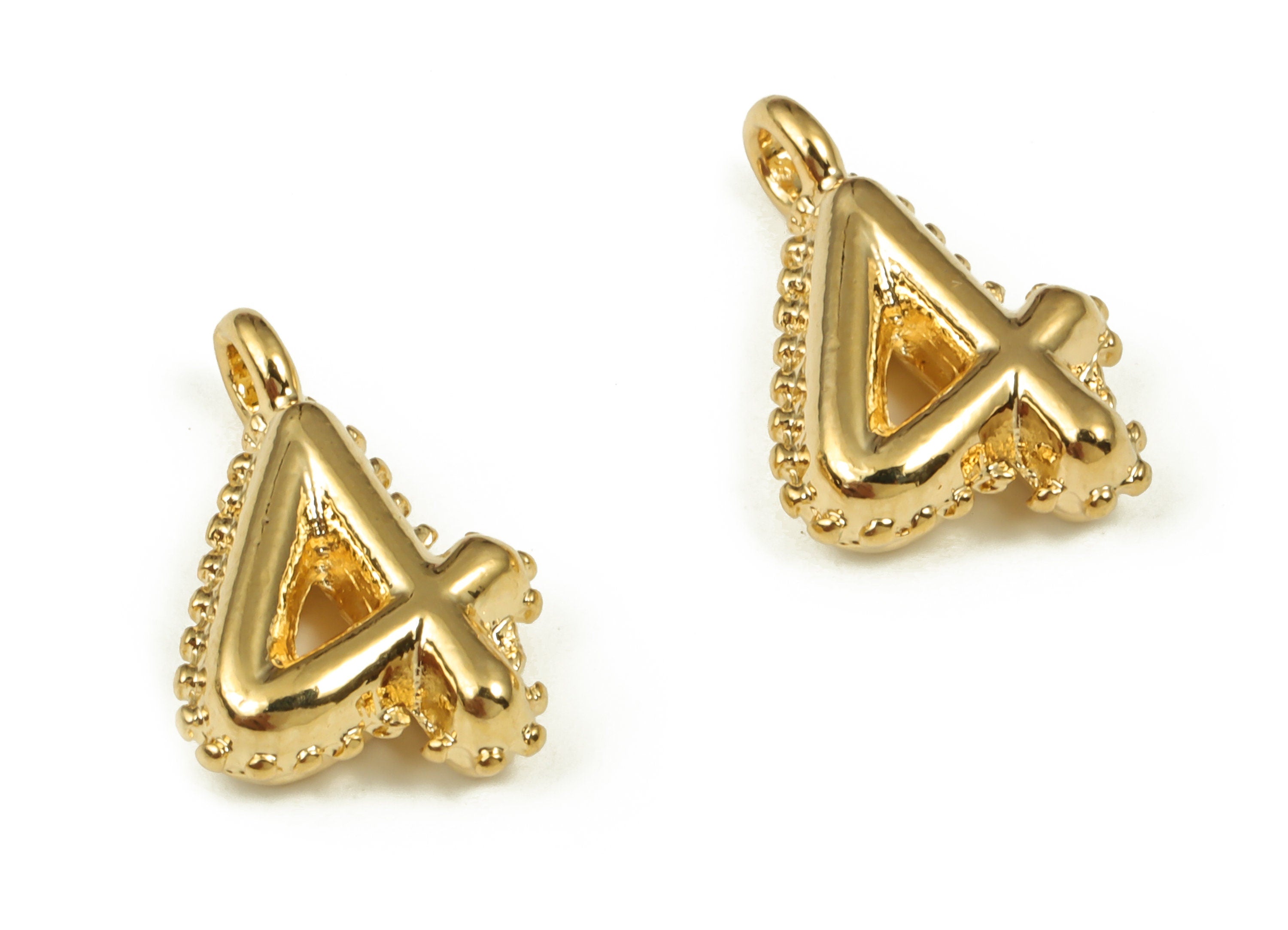 Brass Number Charm 4 - Gold Number Pendant Charm - 18K Gold Plated Brass - Numbered Charms - Jewelry Supplies - 15.6×10.16×3.7mm- RGP3577-4 - DOMEDBAZAAR