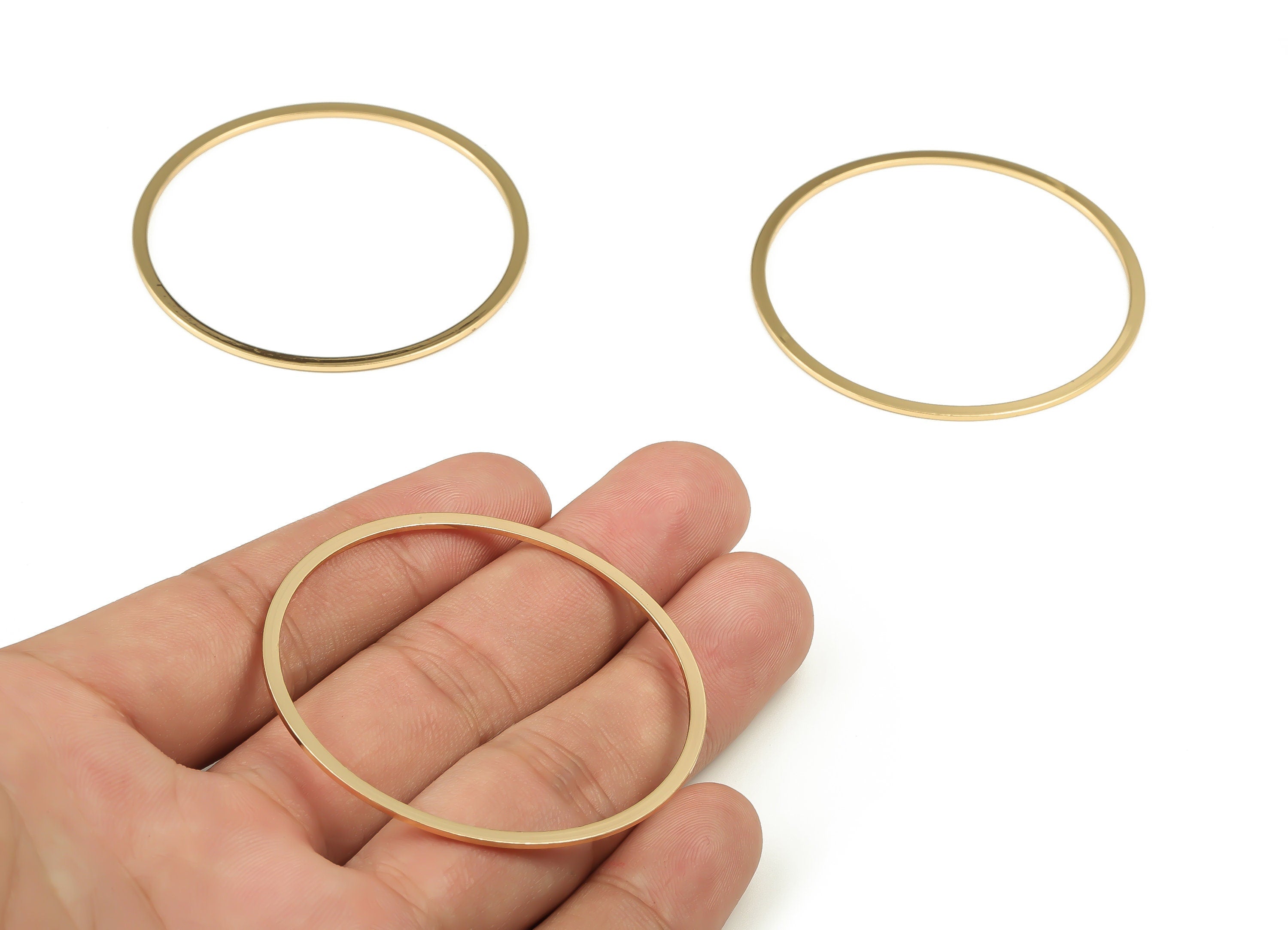 Brass Round Connector - Gold Round Links - Brass Circle Connector - 18K Real Gold Plated Brass - Jewelry Supplies - 50x2x1mm - RGP3312-50 - DOMEDBAZAAR