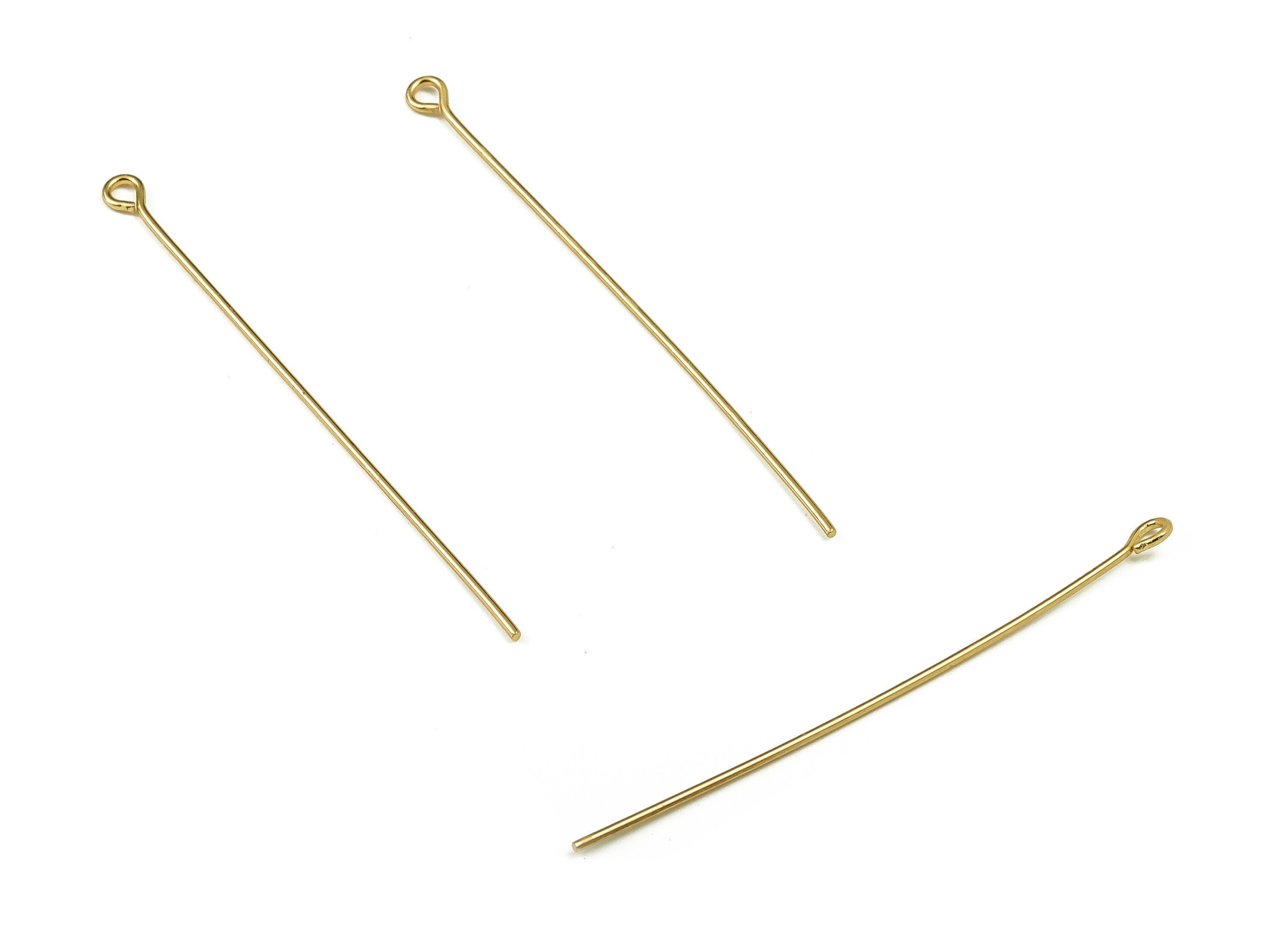Brass Eye Pins – Shiny Gold Eye Pin – Solid Beading Eye Pins - 18K Real Gold Plated Brass - Jewelry Supplies - 50.02x0.7mm - RGP3319-50 - DOMEDBAZAAR