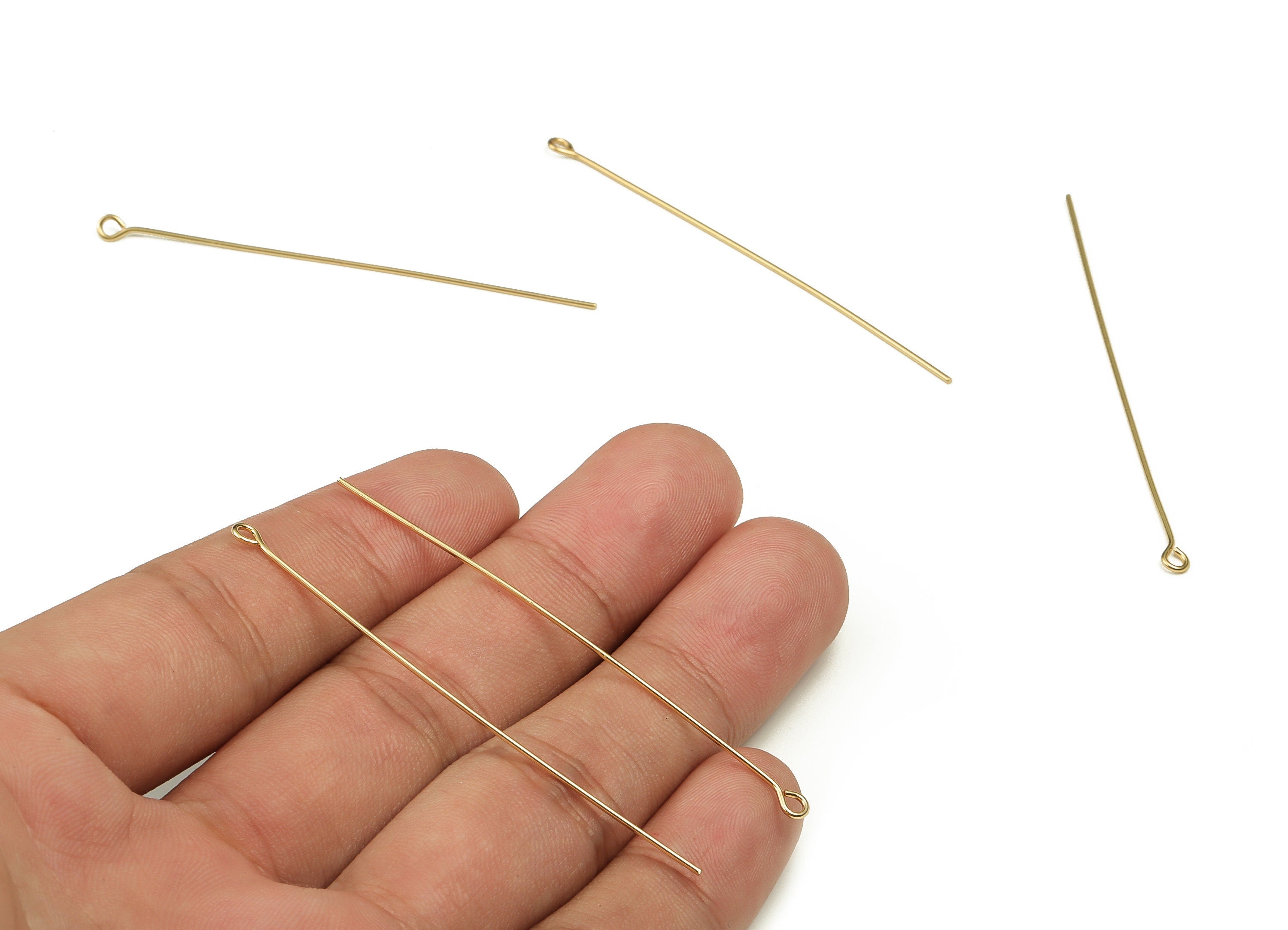 Brass Eye Pins – Shiny Gold Eye Pin – Solid Beading Eye Pins - 18K Real Gold Plated Brass - Jewelry Supplies - 59.73x0.72mm - RGP3319-60 - DOMEDBAZAAR