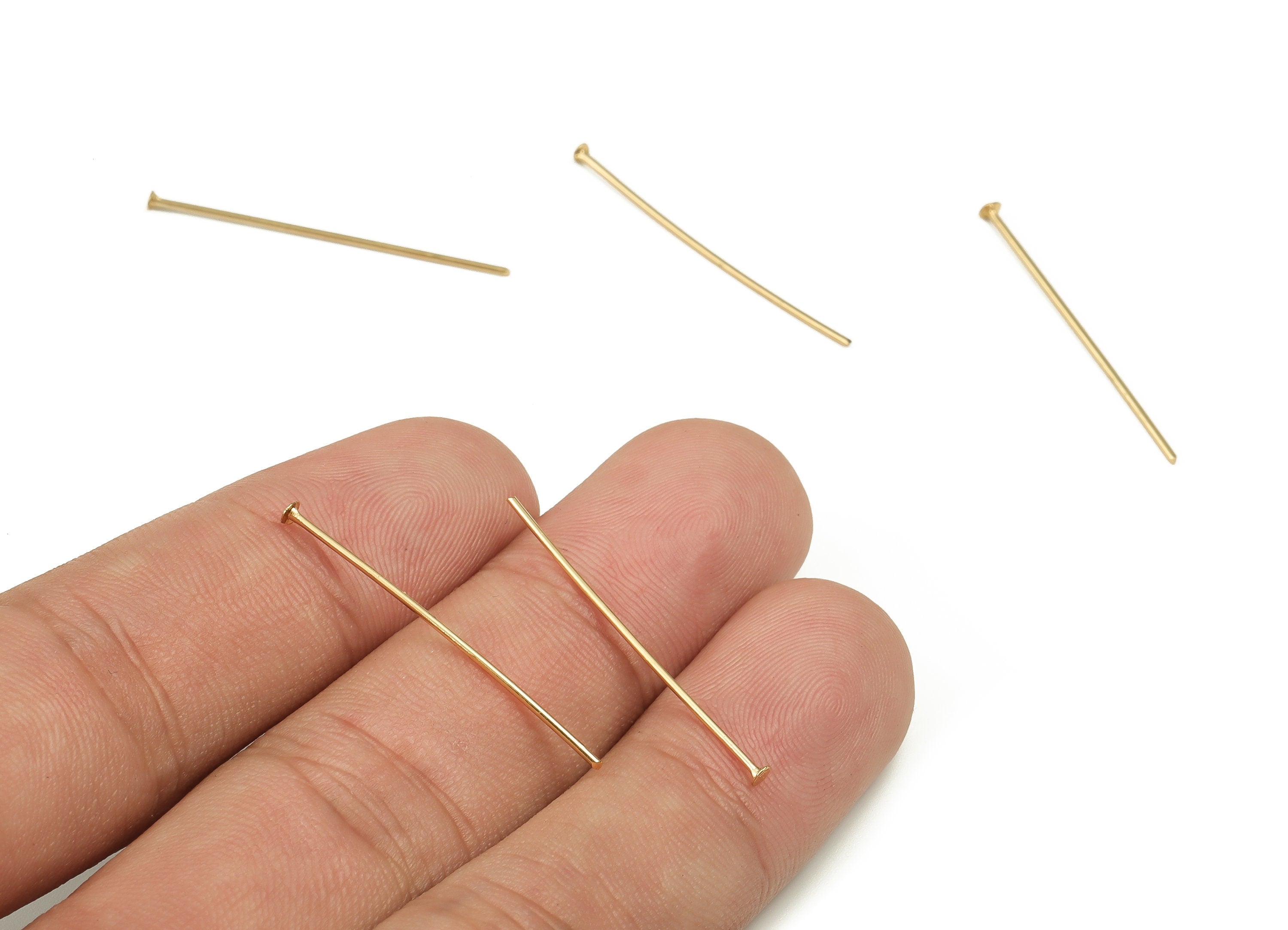 Brass Head Pin Findings - Gold Head Pin - DIY Gold Jewelry Pins - 18K Real Gold Plated Brass - Jewelry Supplies - 30.23x0.7mm - RGP3320-30 - DOMEDBAZAAR