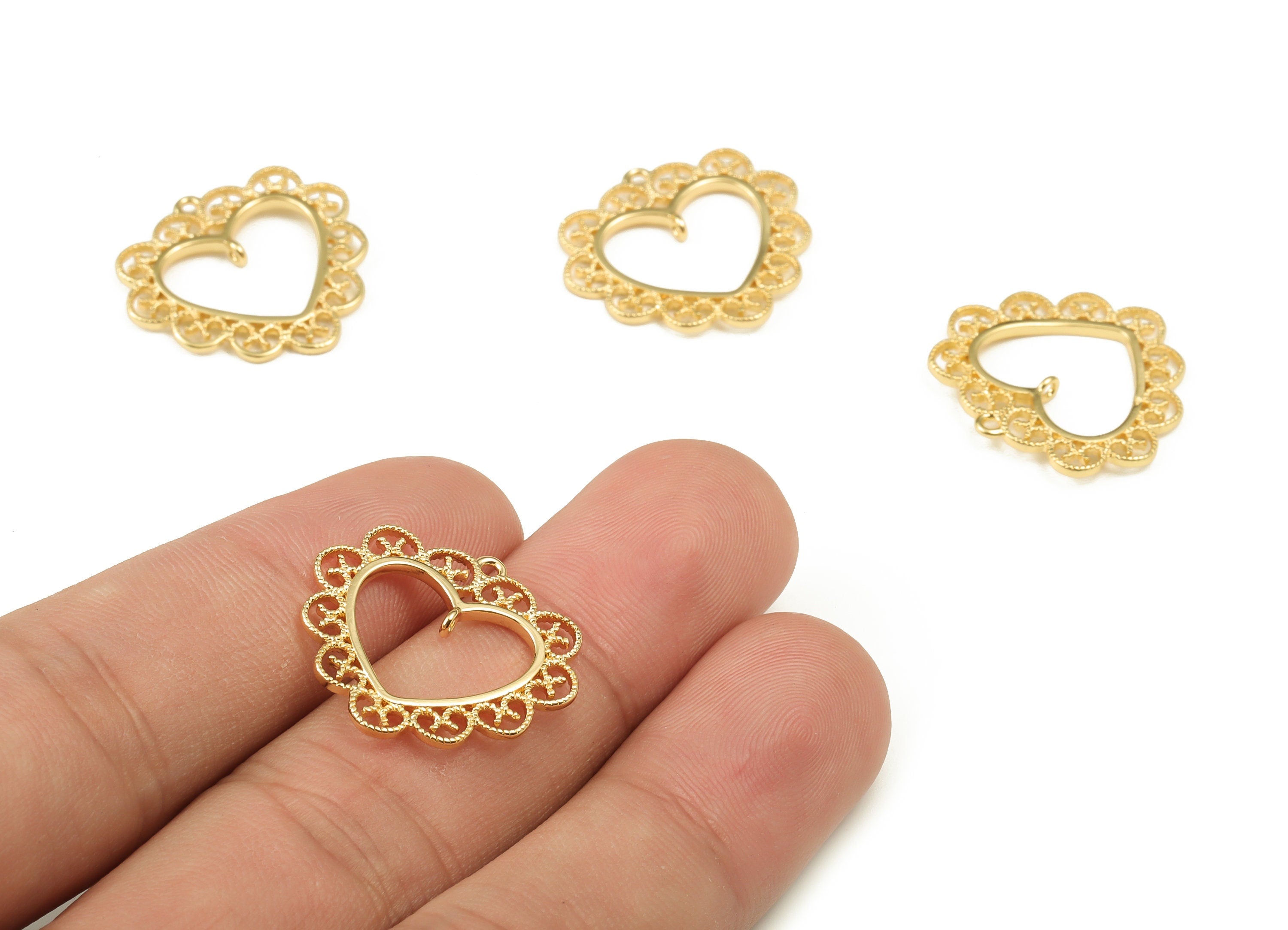 Brass Heart Earring Charms - Gold Heart Pendant - 18K Real Gold Plated Brass - Jewelry Making Supplies - 20.63x22.21x2.63mm - RGP3920 - DOMEDBAZAAR