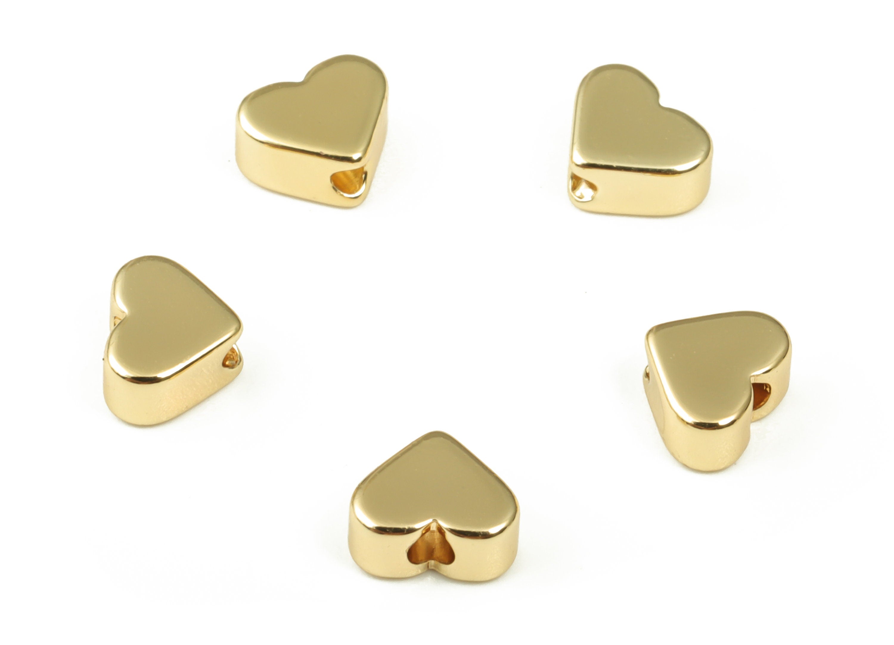 Heart Spacer Bead - Brass Heart Charms - Gold Heart Pendant - 18K Real Gold Plated Brass - Jewelry Supplies - 7.89x7.89x3.12mm - RGP3374 - DOMEDBAZAAR