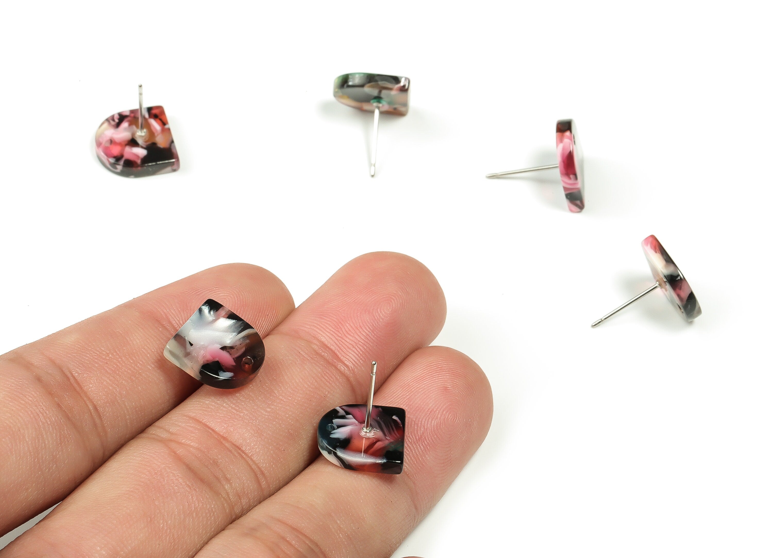 Acetate D Earring Post - Acrylic D Earrings Stud - Jewelry Supplies - Color Code: A61 - 11.7x11.5x2.5mm - AC1560-A61 - DOMEDBAZAAR