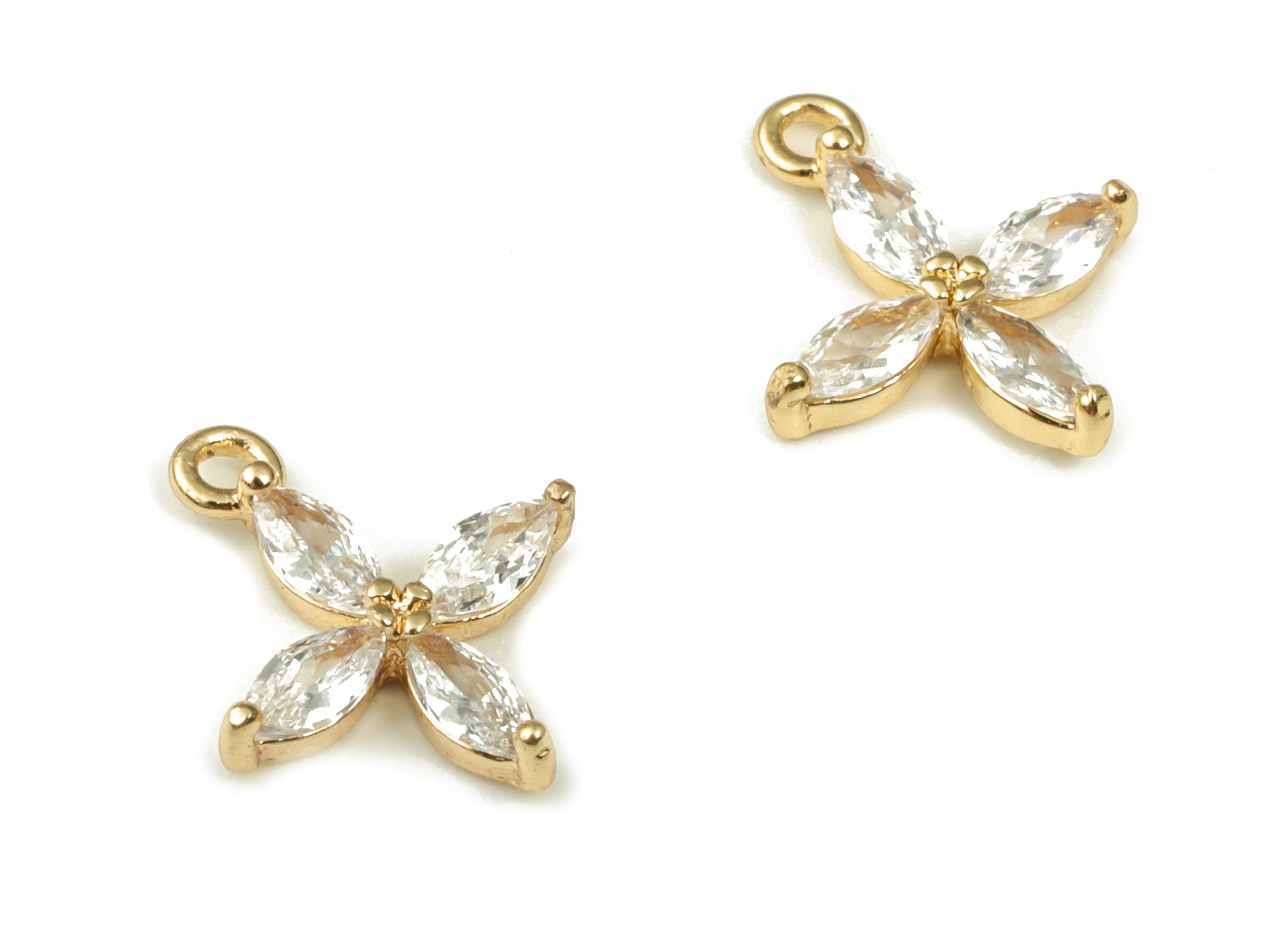 Brass Flower Earring Charms – Zircon Flower Pendant Charm - 18K Real Gold Plated Brass - Jewelry Supplies - 11.85x9.97x2.25mm - RGP3922 - DOMEDBAZAAR