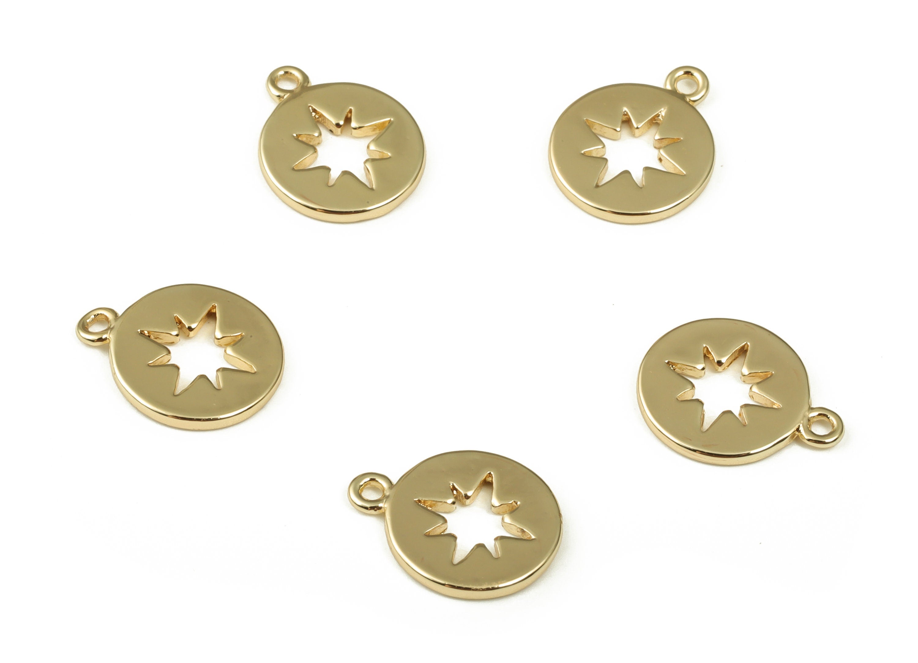 Brass Round Earring Charms - Gold Star Pendant - 18K Real Gold Plated Brass - Jewelry Making Supplies - 11.84x9.47x1.09mm - RGP3383 - DOMEDBAZAAR