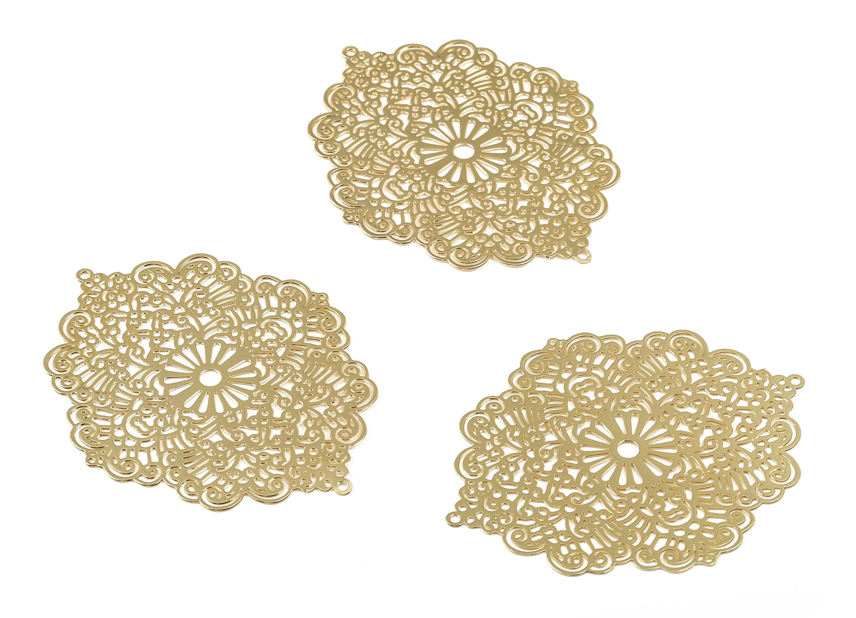 Brass Filigree Flower Charm - Earring Charms – Filigree Link - 18K Real Gold Plated Brass - Jewelry Supplies - 59.52x47.69x0.37mm - RGP3328 - DOMEDBAZAAR