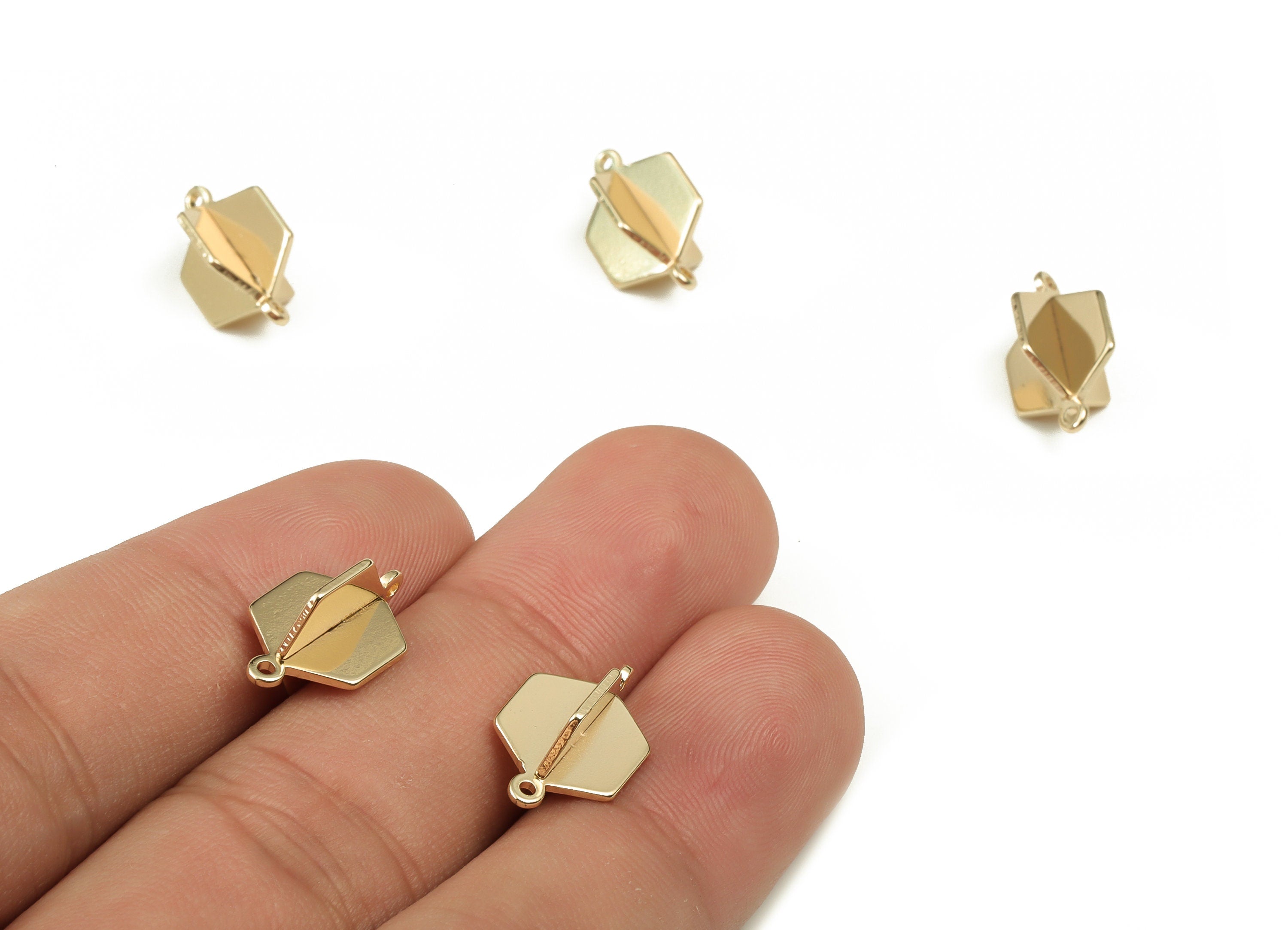 Brass Rhombic Earring Connector - Gold Rhombic Pendant - 18K Real Gold Plated Brass - Jewelry Making Supplies - 15.7x9.94x0.81mm - RGP3911 - DOMEDBAZAAR