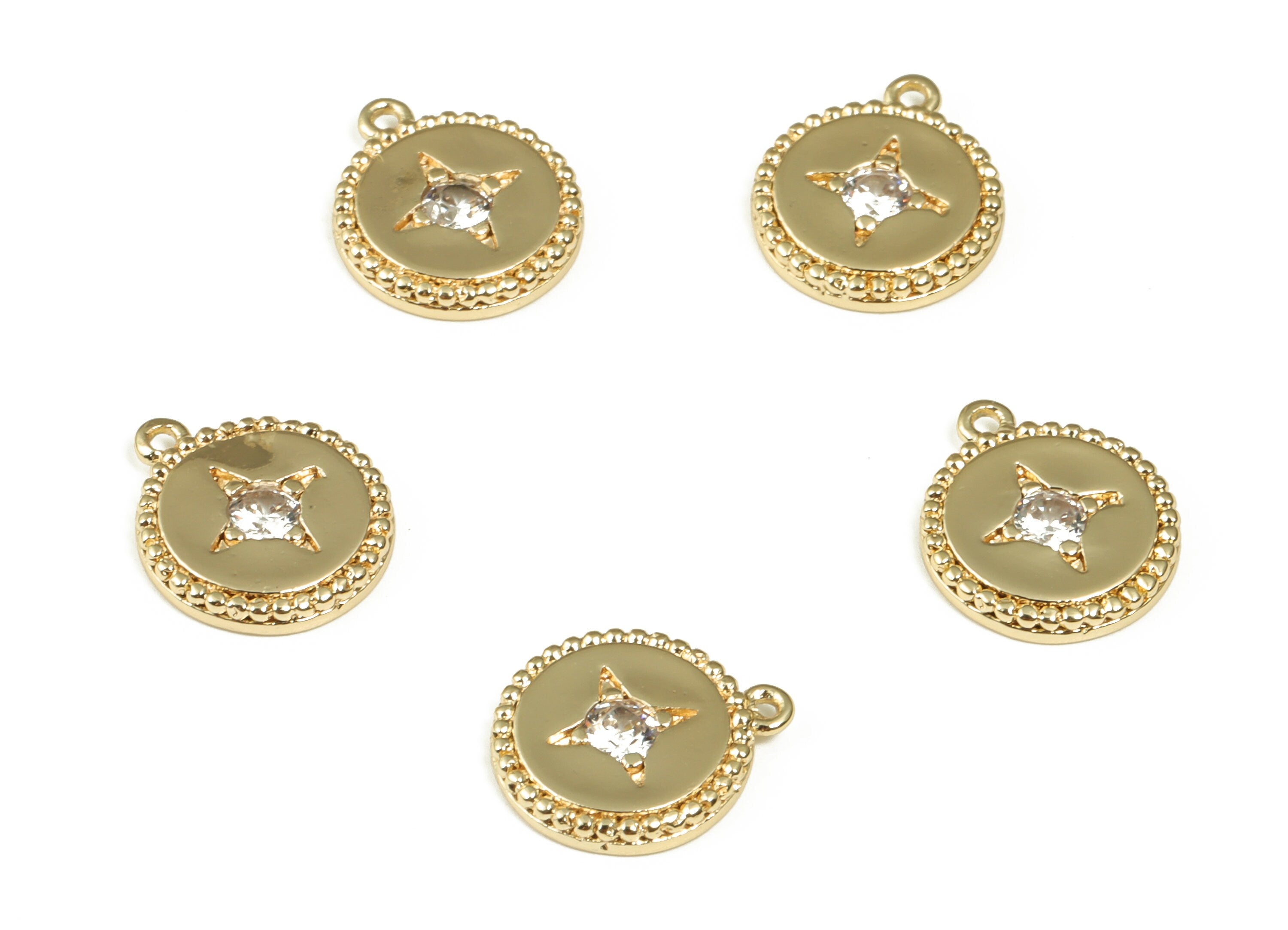 Brass Round Earring Charms With Zircons - Gold Star Pendant - 18K Real Gold Plated Brass - Jewelry Supplies - 11.41x9.77x1.85mm - RGP3400 - DOMEDBAZAAR