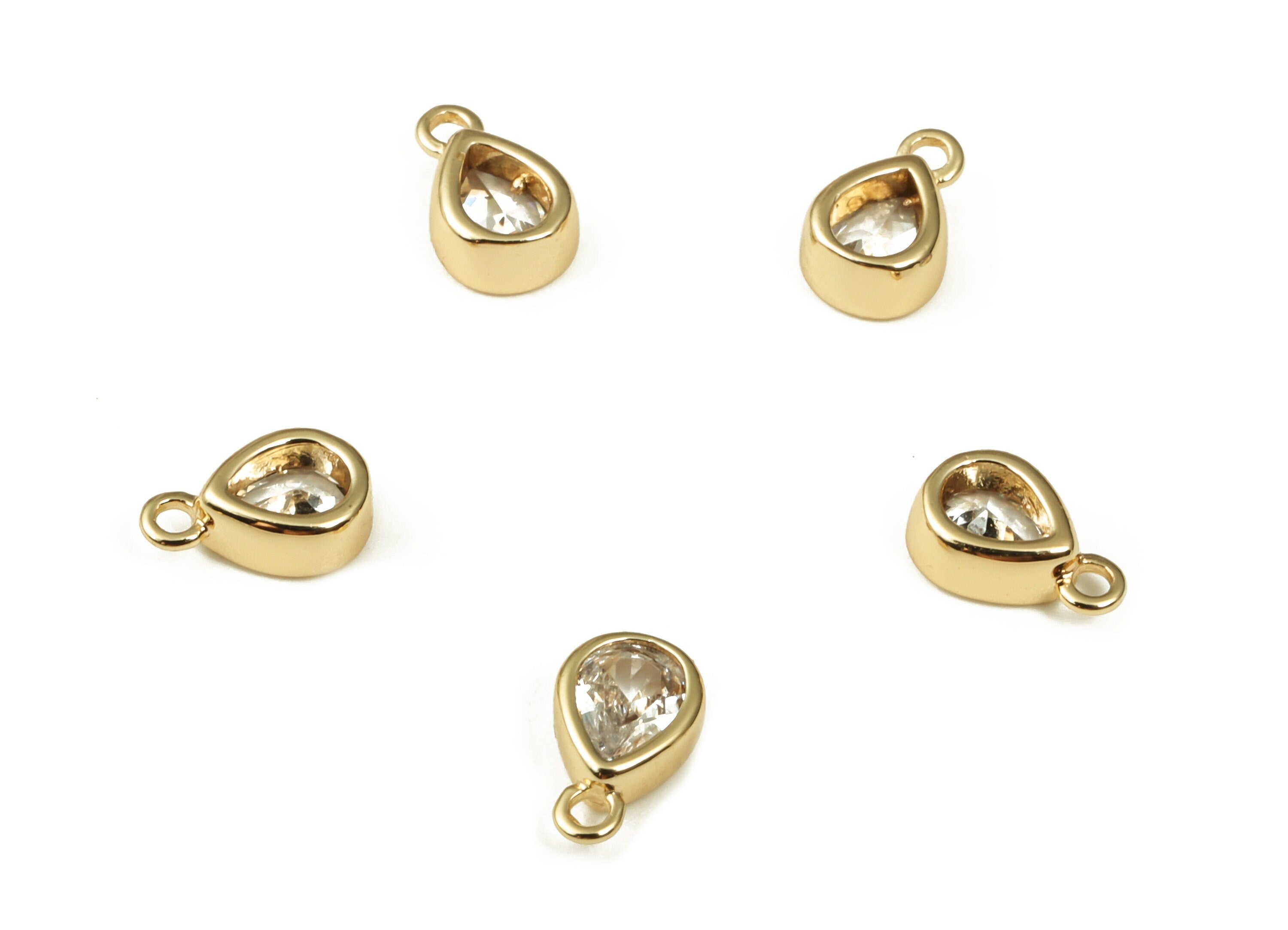 Brass Drop Earring Charms With Zircon - Gold Drop Pendant - 18K Real Gold Plated Brass - Jewelry Making Supplies - 5.9x2.06x2.09mm - RGP3395 - DOMEDBAZAAR