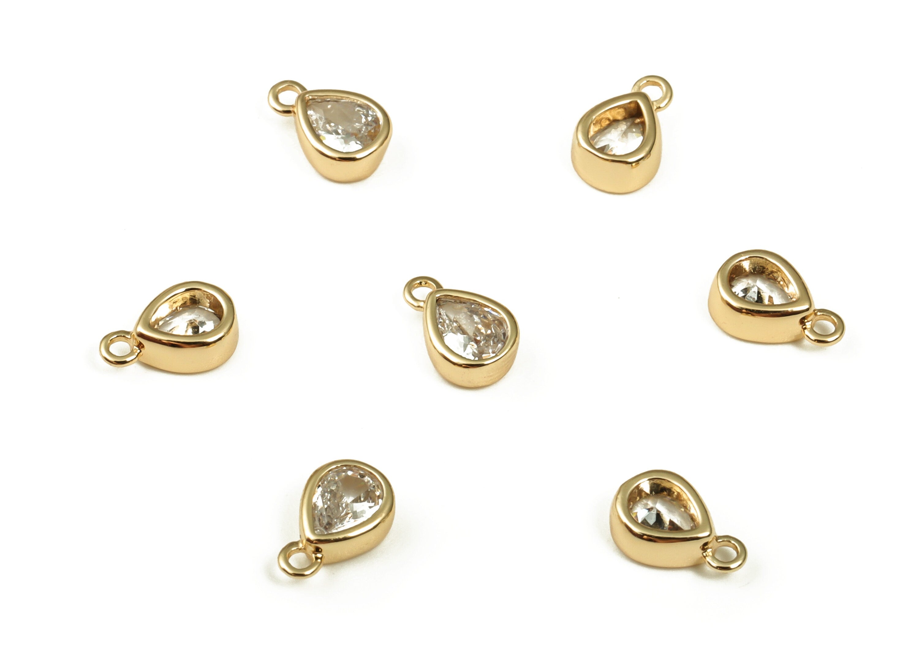 Brass Drop Earring Charms With Zircon - Gold Drop Pendant - 18K Real Gold Plated Brass - Jewelry Making Supplies - 5.9x2.06x2.09mm - RGP3395 - DOMEDBAZAAR