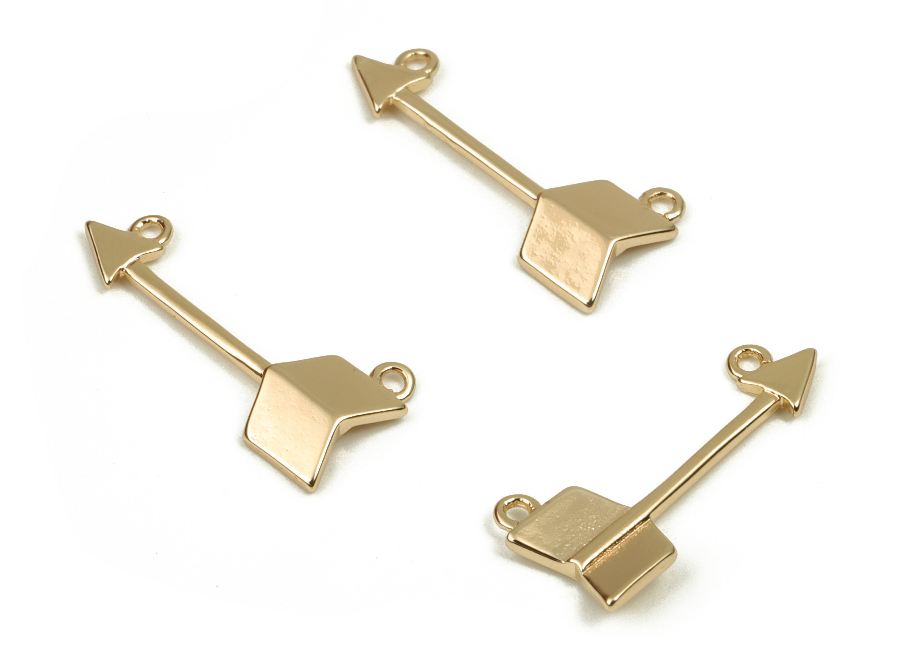 Brass Arrow Earring Connector - Gold Arrow Pendant - 18K Real Gold Plated Brass - Jewelry Making Supplies - 19.06x8.69x1.84mm - RGP3935 - DOMEDBAZAAR