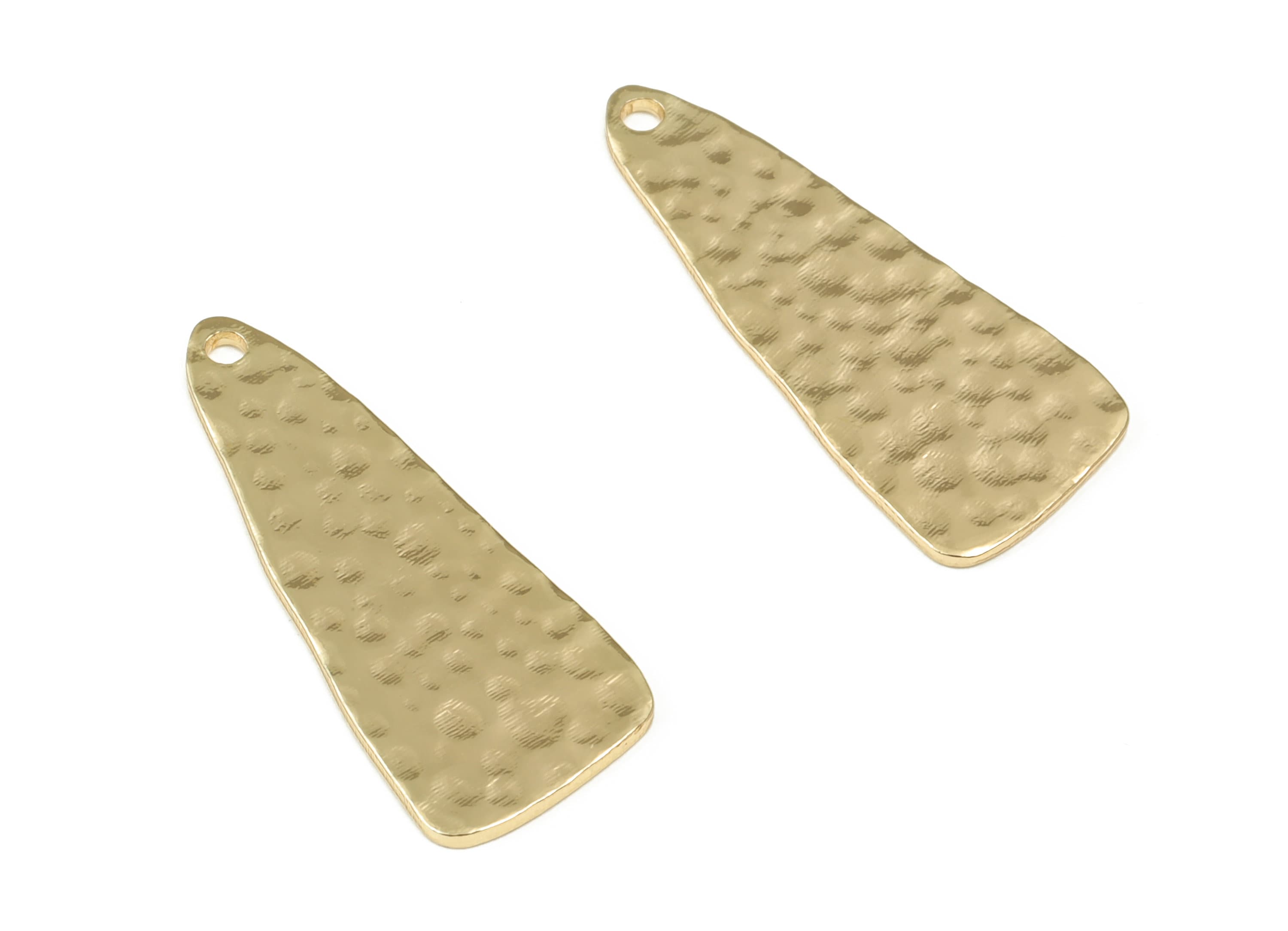 Brass Hammered Triangle Earring Charms - Gold Triangle Pendant - 18K Real Gold Plated Brass - Jewelry Supplies - 25.98x10.27x0.8mm - RGP3329 - DOMEDBAZAAR