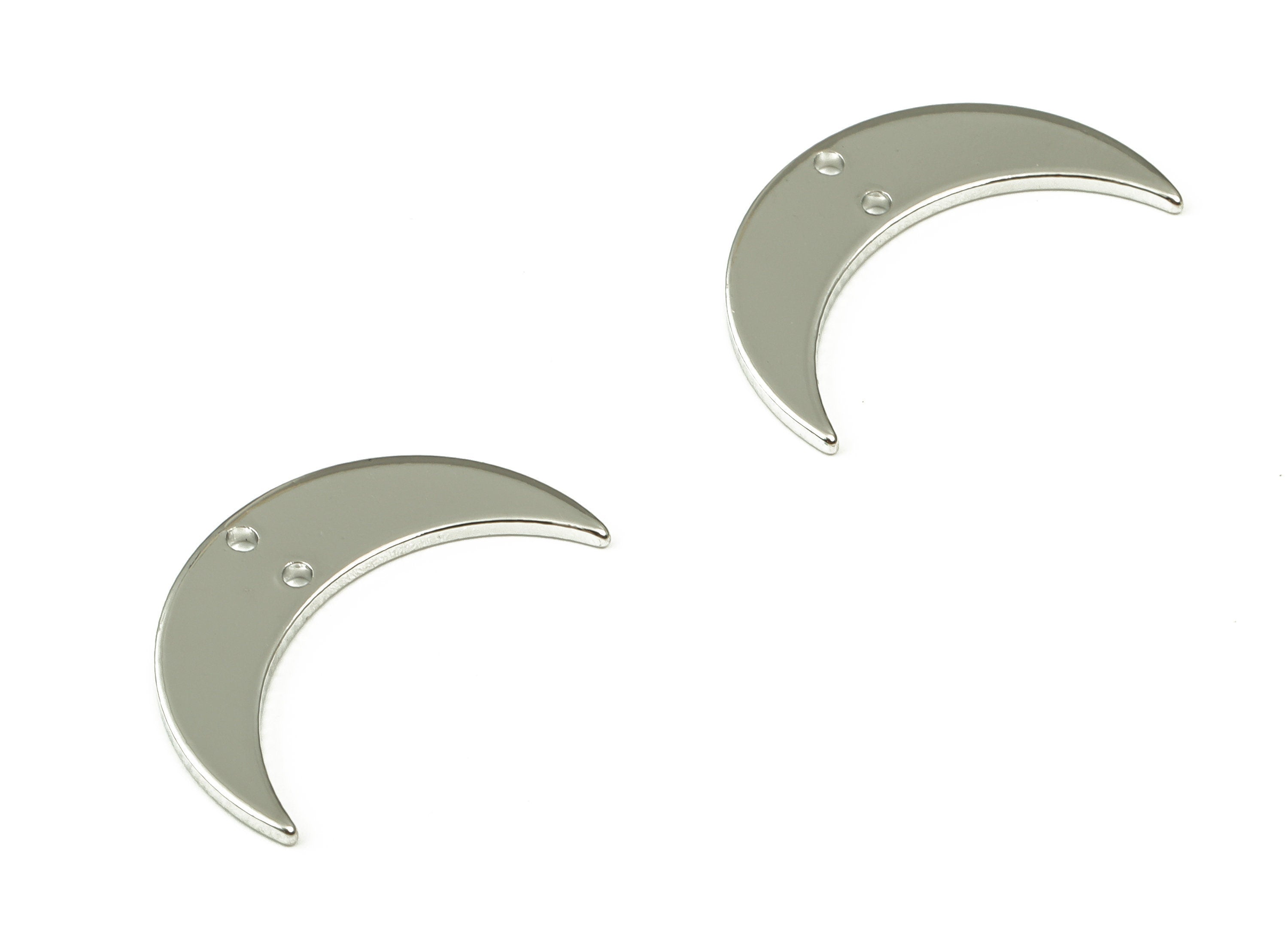 Brass Crescent Earring Connector - White Gold Moon Pendant - 18K Real White Gold Plated Brass - Jewelry Supplies - 21.48x13.3x1mm - RGP3321W - DOMEDBAZAAR