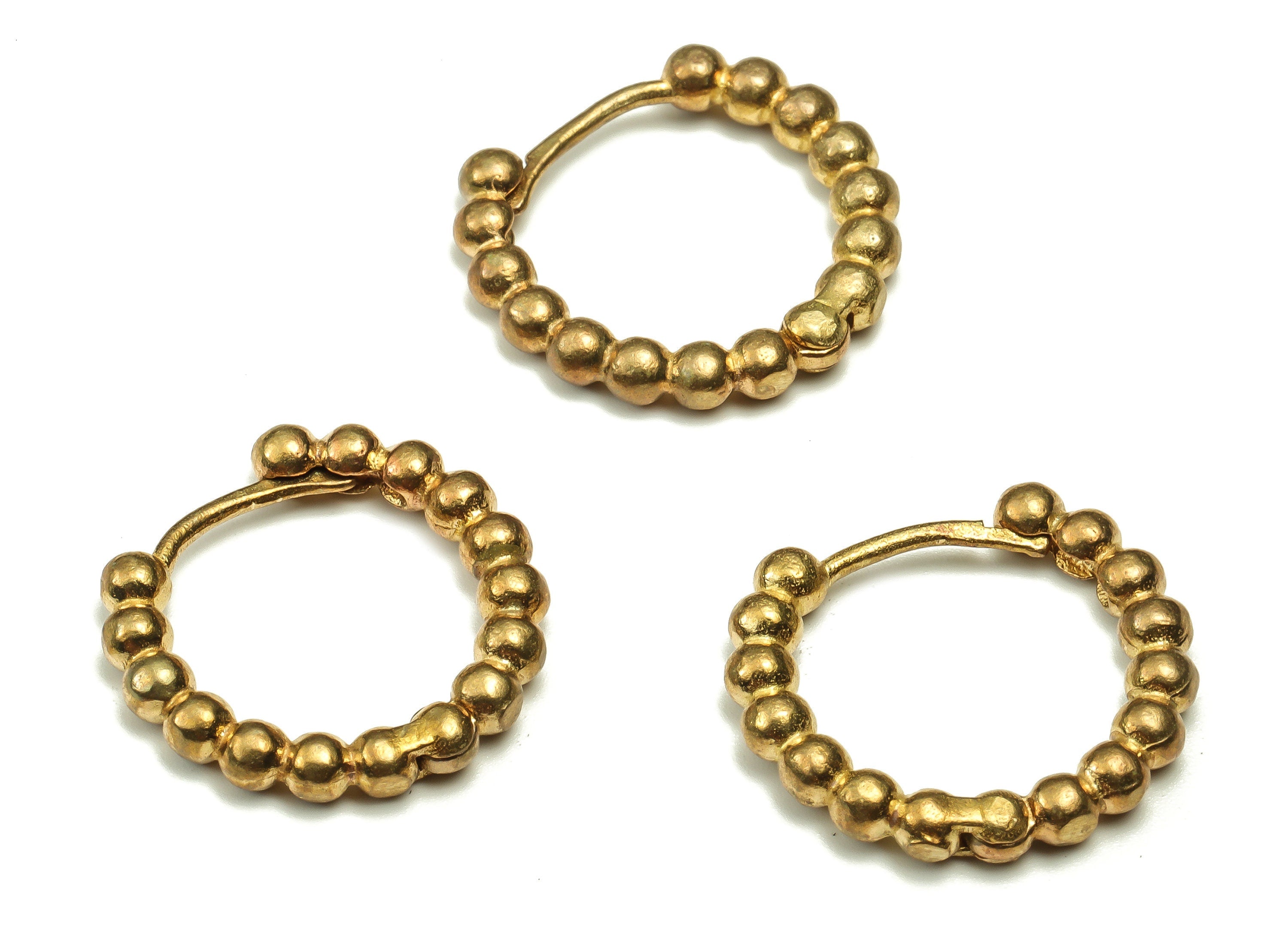 Dainty Beaded Round Hoop Earring – Brass Hoop Small Earrings – Beaded Circle Hoop Earrings – Jewelry Supply - 19.27x18.4x2.9mm - PP4638 - DOMEDBAZAAR