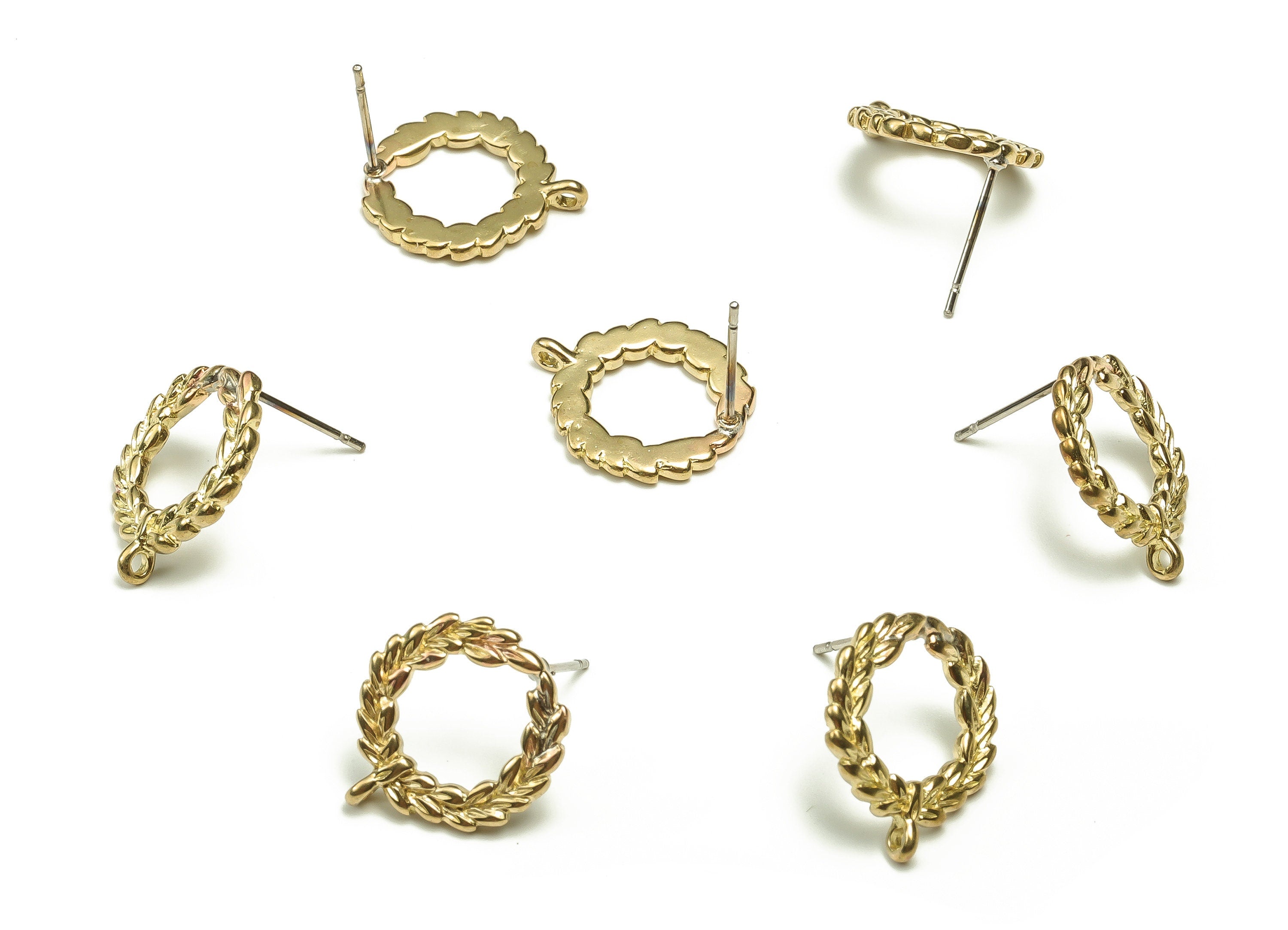 Brass Round Earring Stud - Raw Brass Leaves Earring Post - Brass Stud - Earring Post - Jewelry Making Supplies - 16.7x14.6x1.67mm - PP4637 - DOMEDBAZAAR