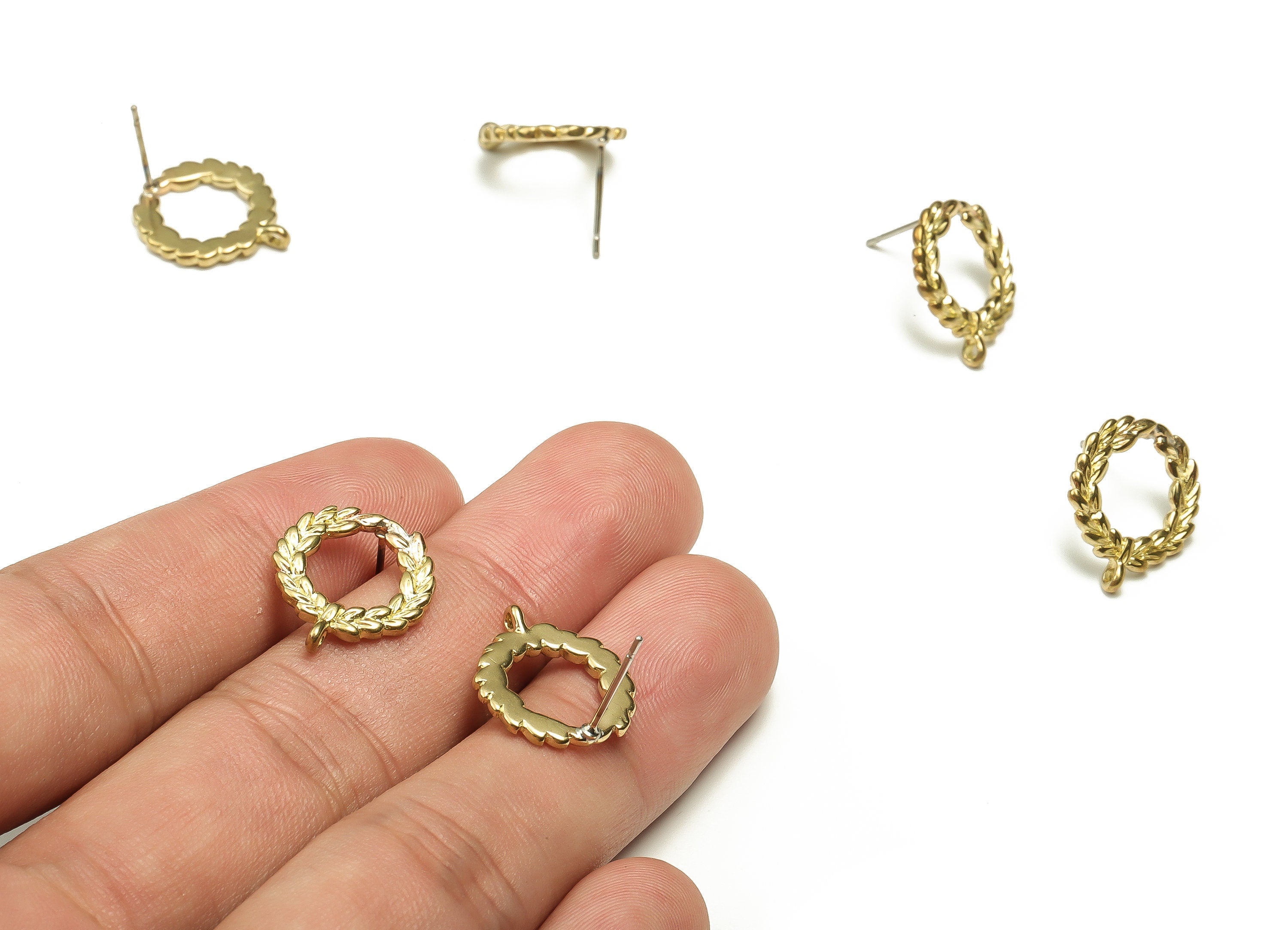 Brass Round Earring Stud - Raw Brass Leaves Earring Post - Brass Stud - Earring Post - Jewelry Making Supplies - 16.7x14.6x1.67mm - PP4637 - DOMEDBAZAAR