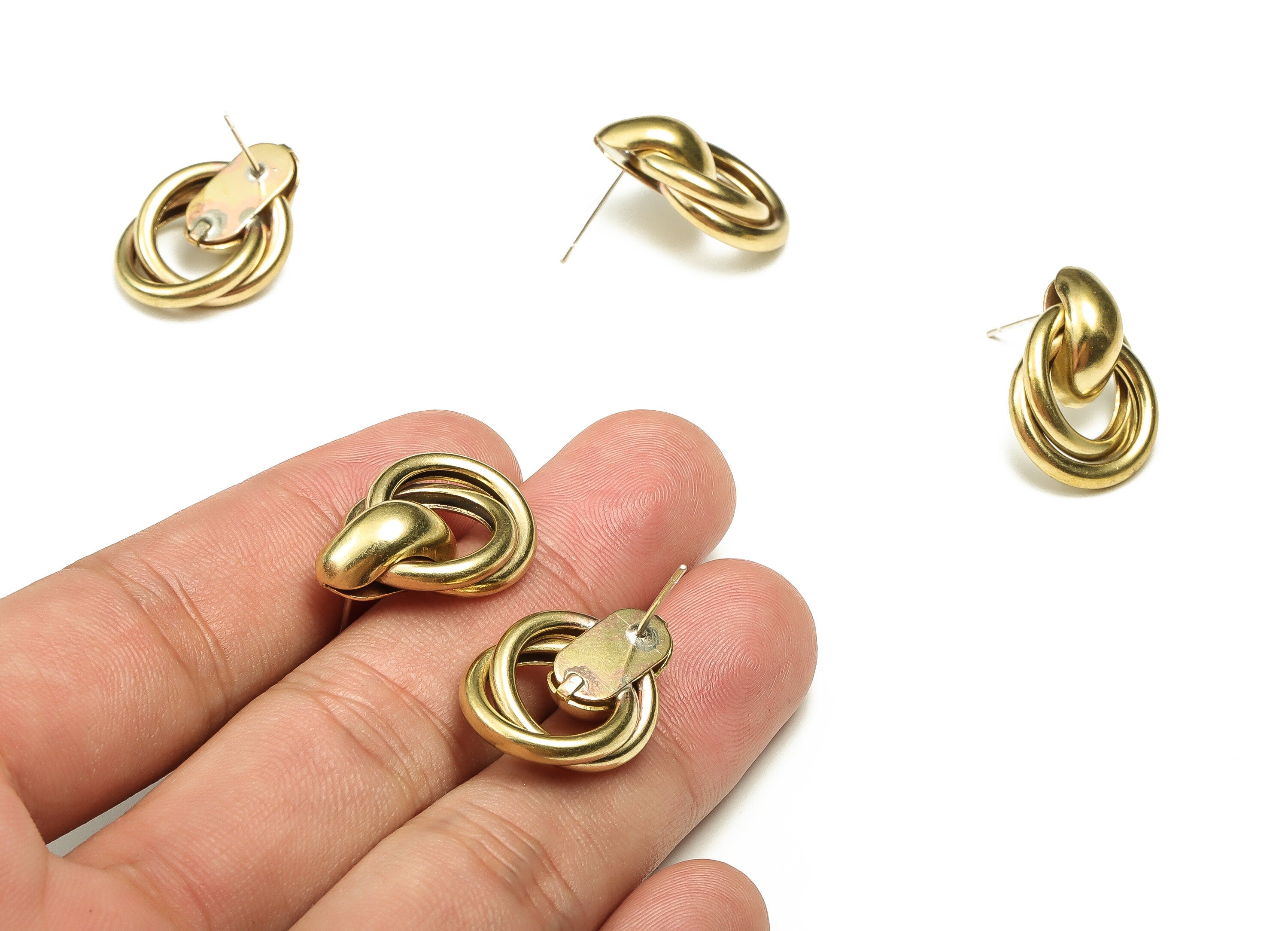 Brass Round Earring Stud - Raw Brass Circle Earring Post - Brass Stud - Earring Post - Jewelry Making Supplies - 22.61x15.88x7.19mm - PP4466 - DOMEDBAZAAR