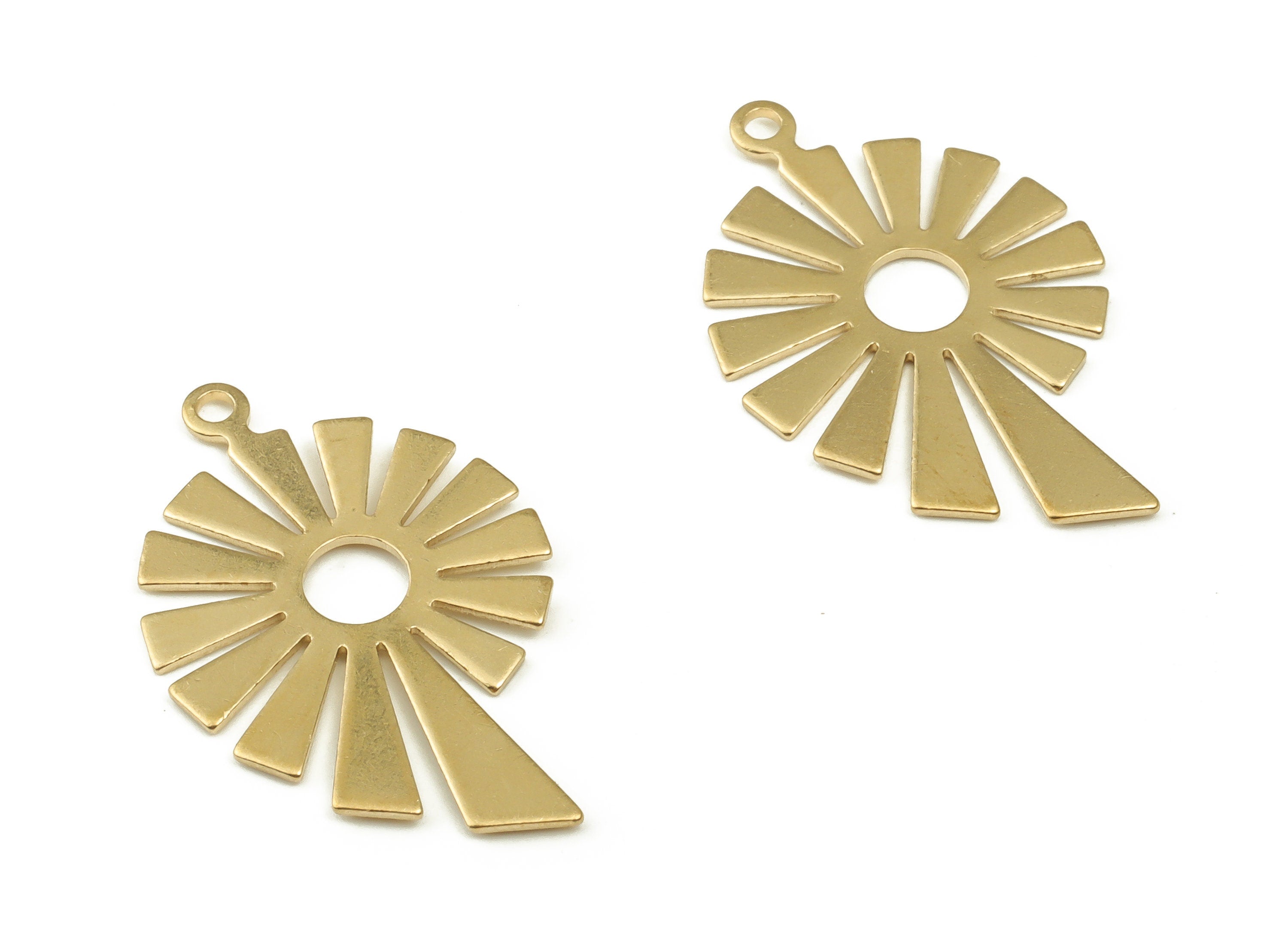 Brass Sun Earring Charms - Raw Brass Sun Pendant - Earring Findings - DIY Jewelry Making Supplies - 24.81x15.79x0.7mm - PP4609 - DOMEDBAZAAR