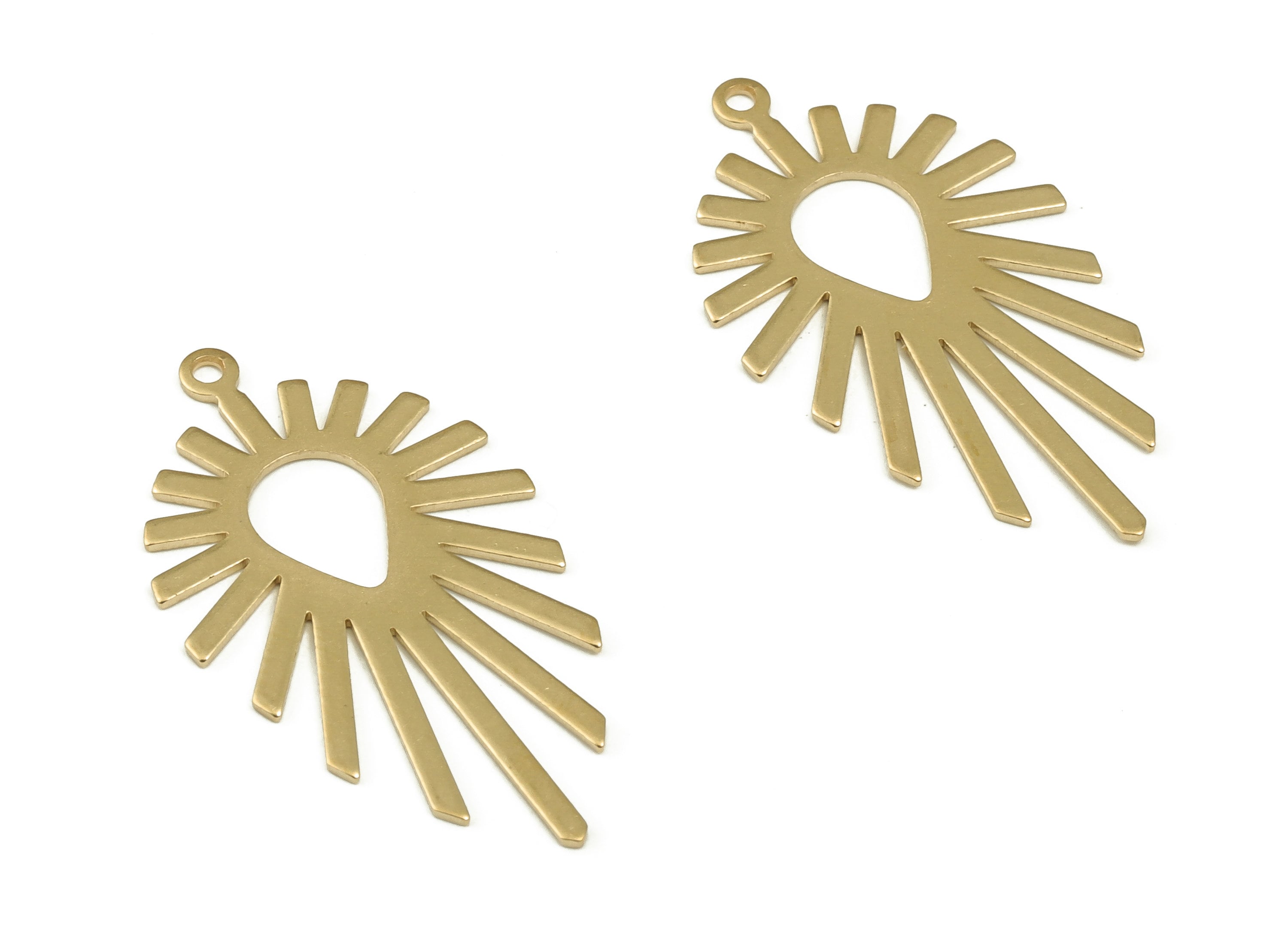 Brass Sun Earring Charms - Raw Brass Sun Pendant - Earring Findings - DIY Jewelry Making Supplies - 30.25x17.06x0.6mm - PP4614 - DOMEDBAZAAR