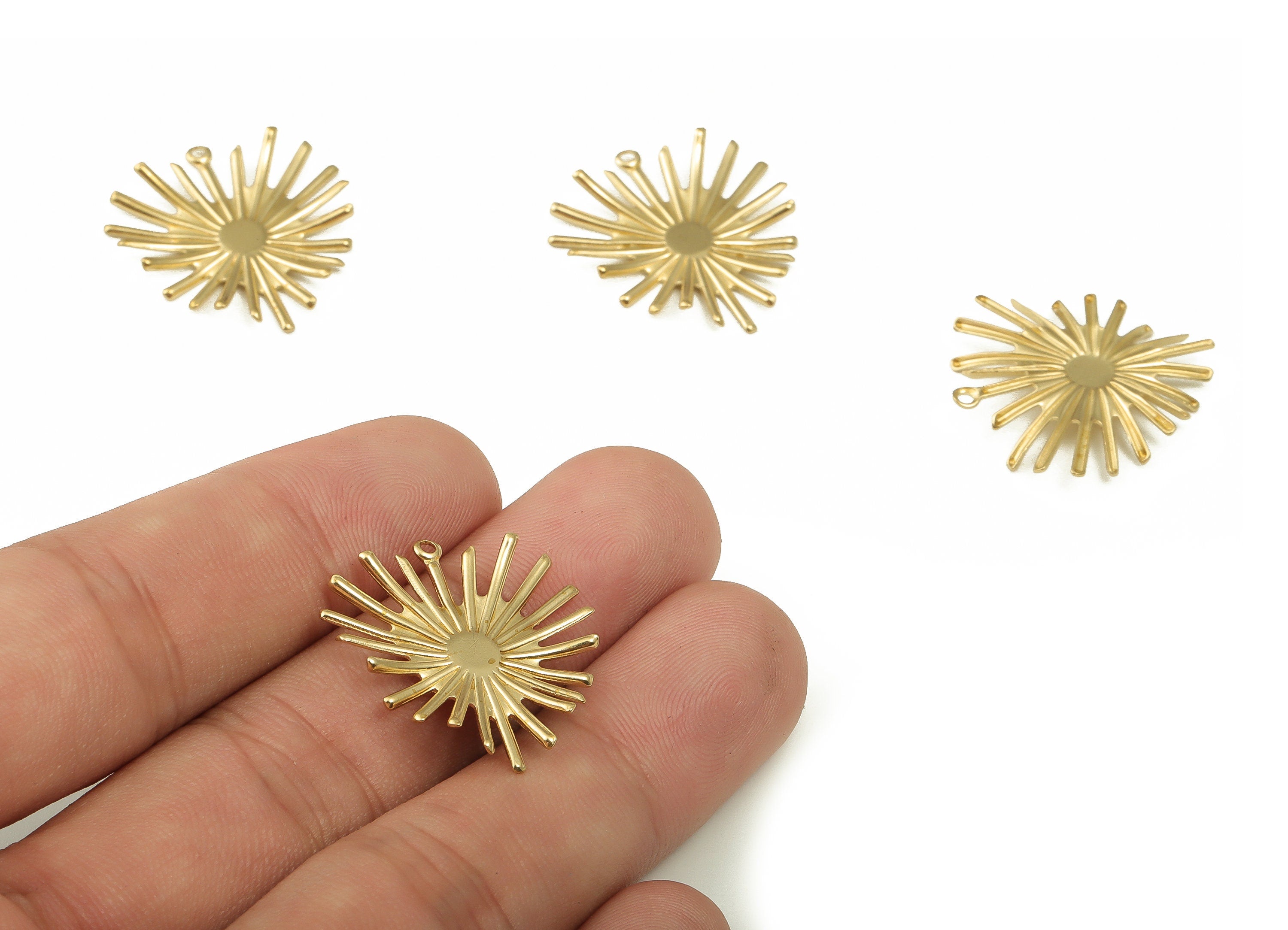 Brass Sun Earring Charms - Raw Brass Sun Pendant - Earring Findings - DIY Jewelry Making Supplies - 25.83x23.47x2.37mm - PP4600 - DOMEDBAZAAR