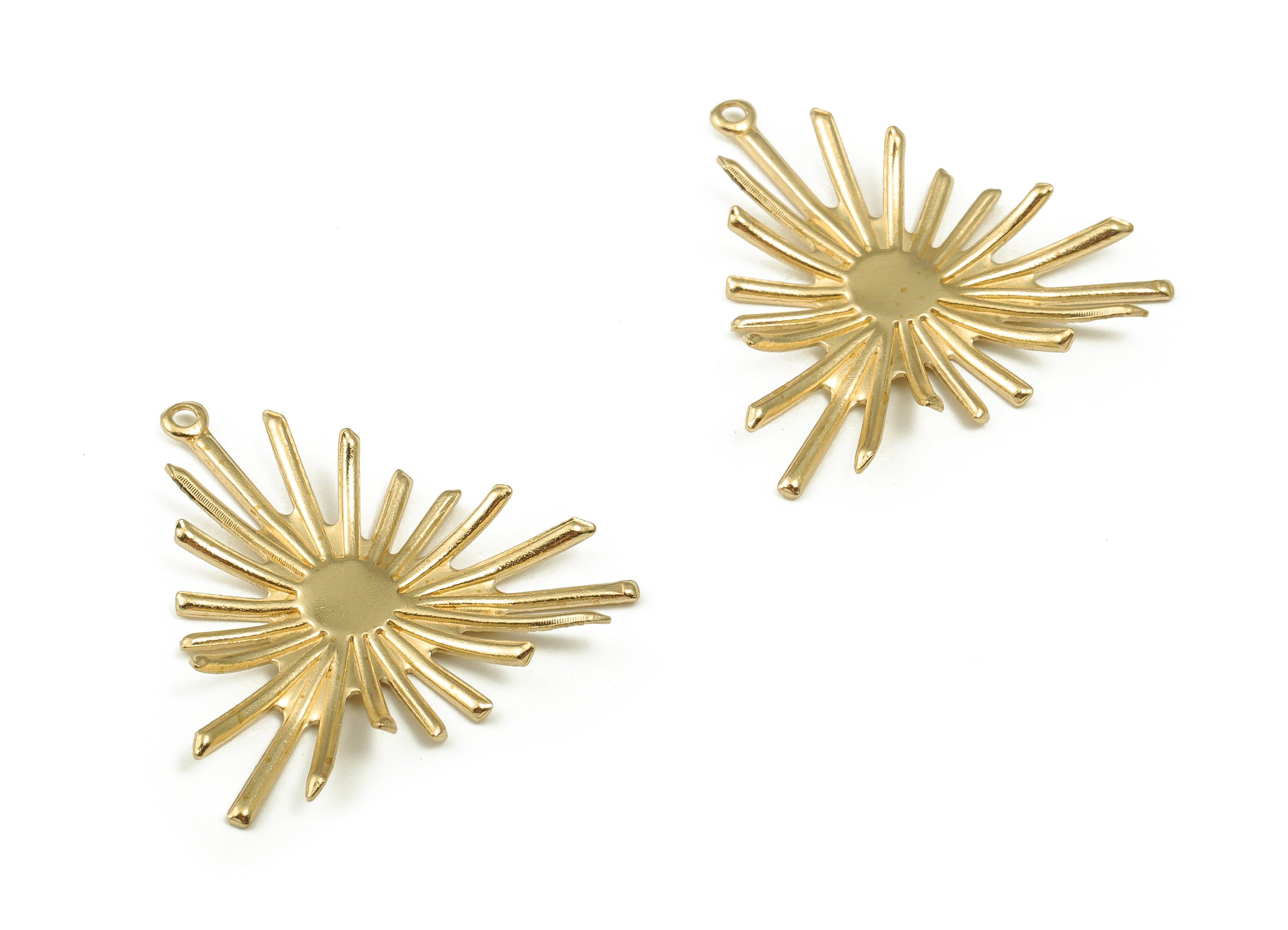 Brass Sun Earring Charms - Raw Brass Sun Pendant - Earring Findings - DIY Jewelry Making Supplies - 27.67x27.24x2.82mm - PP4599 - DOMEDBAZAAR