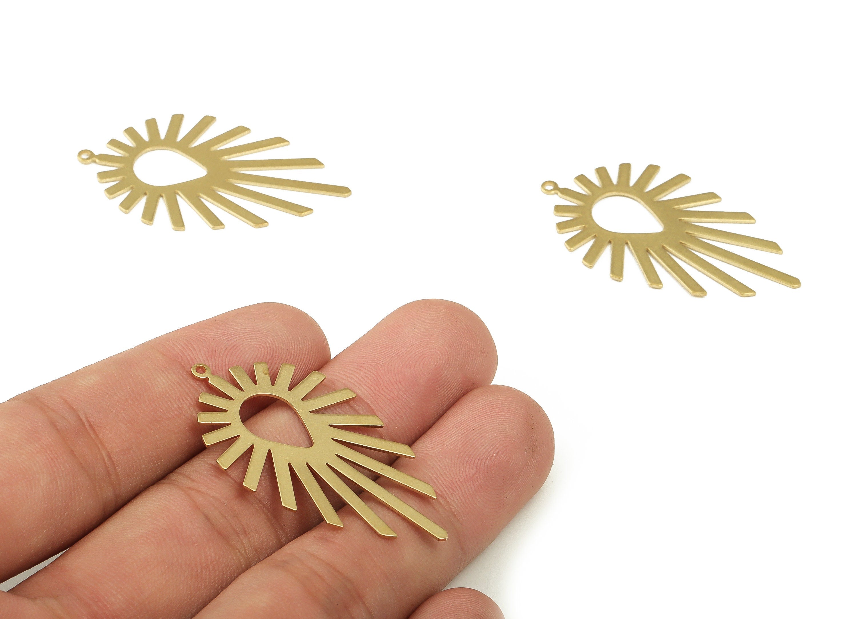 Brass Sun Earring Charms - Raw Brass Sun Pendant - Earring Findings - DIY Jewelry Making Supplies - 40.91x23.6x0.64mm - PP4613 - DOMEDBAZAAR