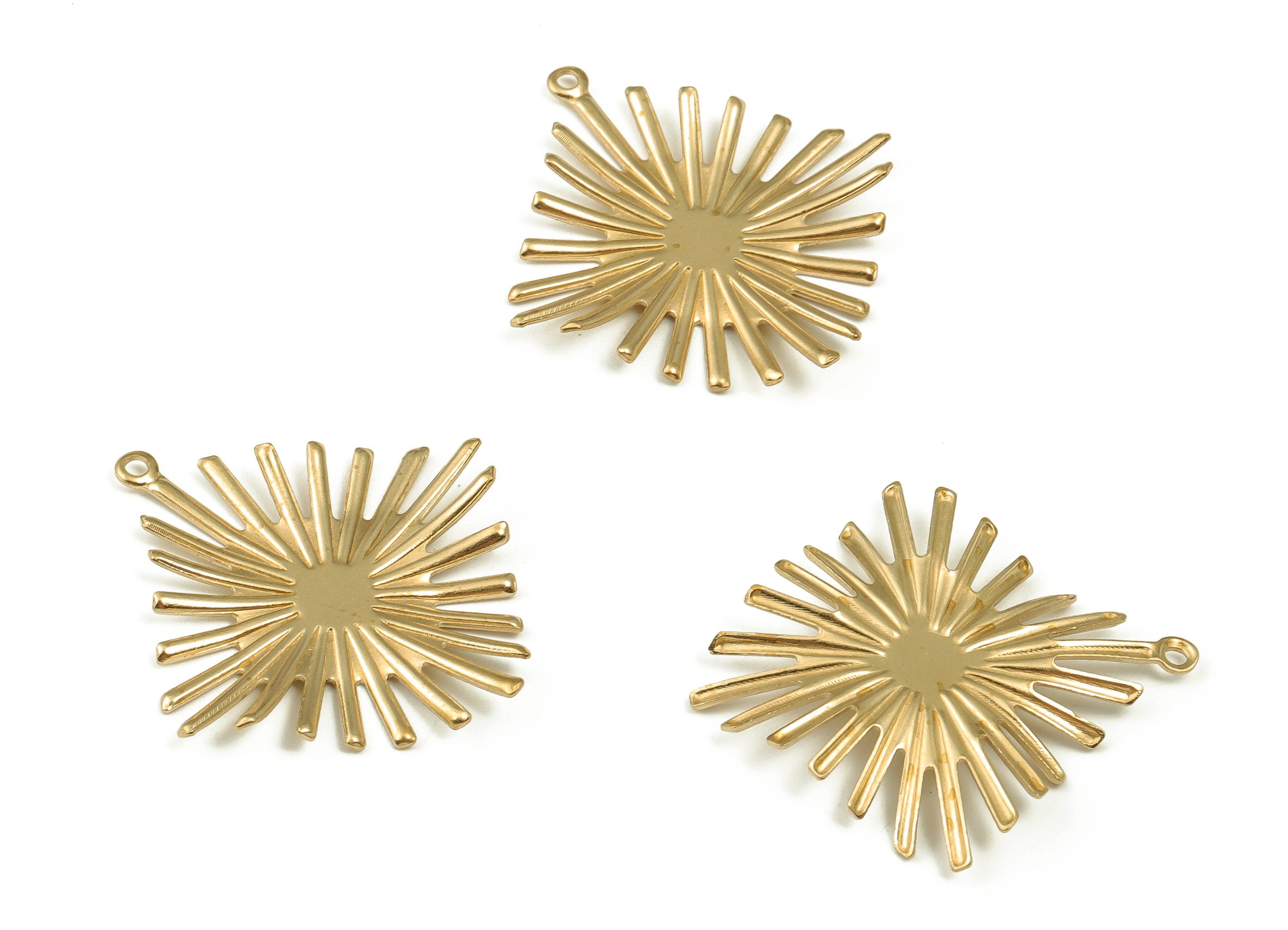 Brass Sun Earring Charms - Raw Brass Sun Pendant - Earring Findings - DIY Jewelry Making Supplies - 31.11x28.96x1.73mm - PP4601 - DOMEDBAZAAR