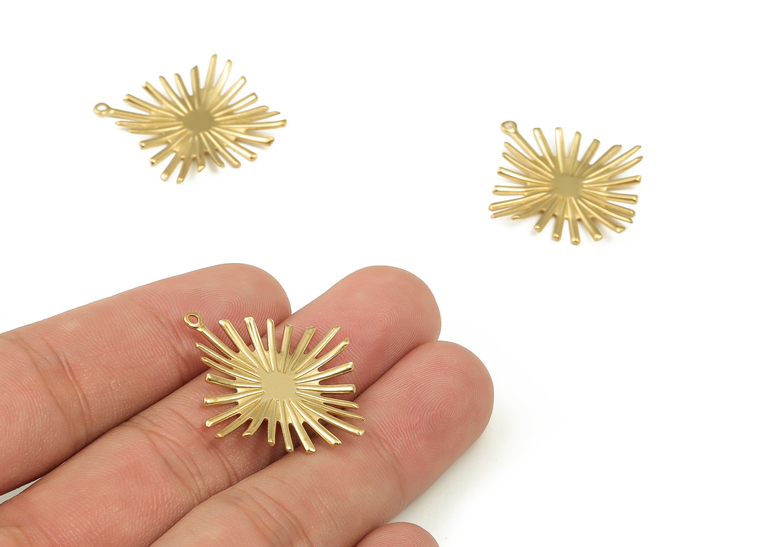 Brass Sun Earring Charms - Raw Brass Sun Pendant - Earring Findings - DIY Jewelry Making Supplies - 31.11x28.96x1.73mm - PP4601 - DOMEDBAZAAR
