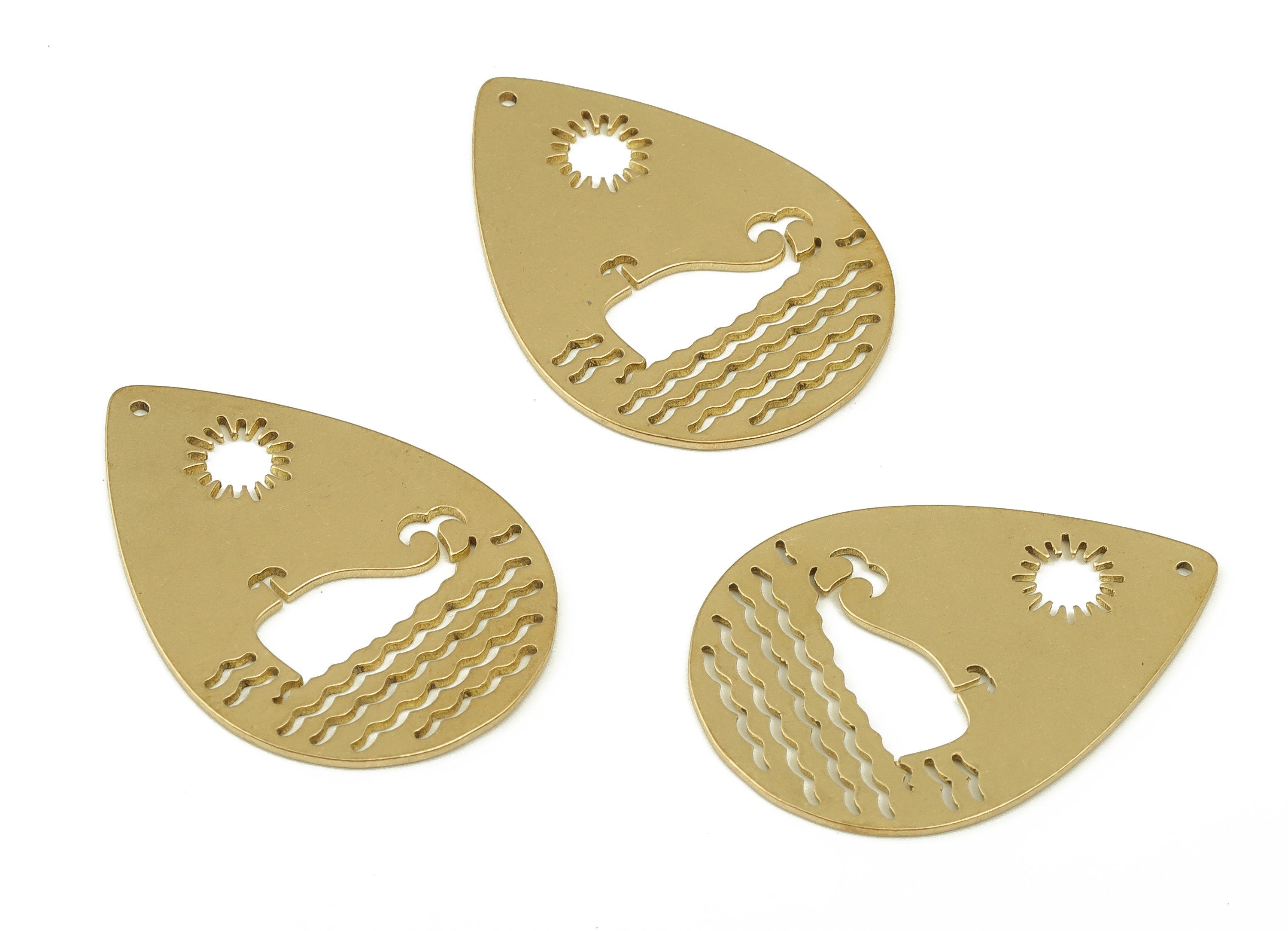 Brass Drop Earring Charms - Raw Brass Sun Waves Pendant - Earrings Finding - Jewelry Making Supplies - 31.16x22.05x0.64mm - PP4694 - DOMEDBAZAAR