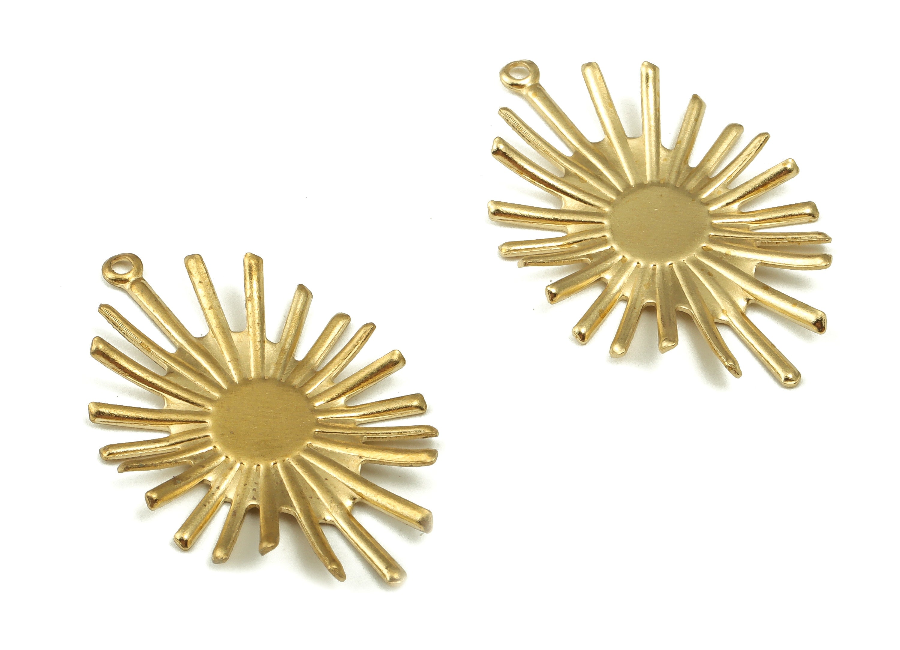Brass Sun Earring Charms - Raw Brass Sun Pendant - Earring Findings - DIY Jewelry Making Supplies - 32.89x19.87x1.95mm - PP4598 - DOMEDBAZAAR
