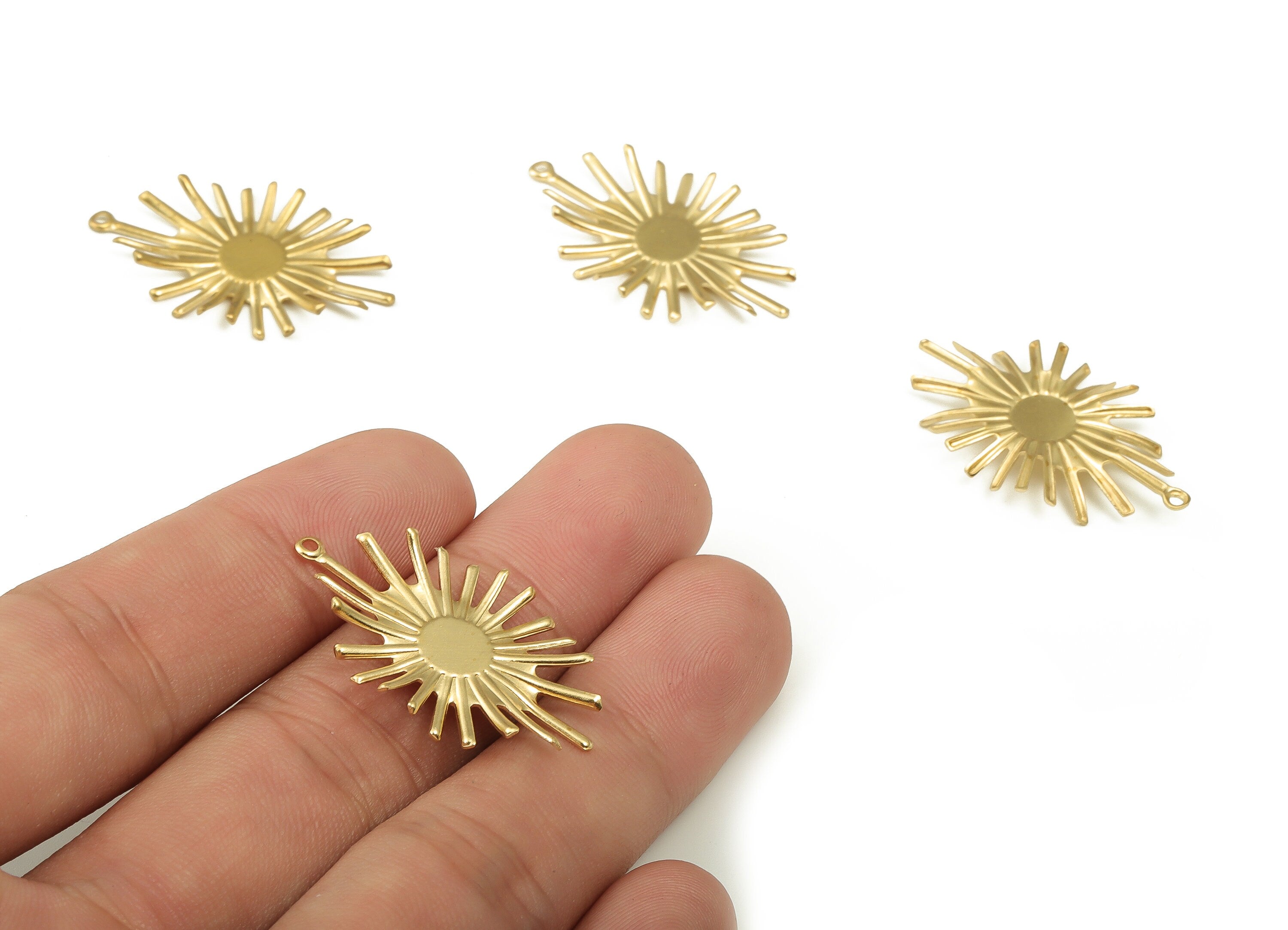Brass Sun Earring Charms - Raw Brass Sun Pendant - Earring Findings - DIY Jewelry Making Supplies - 32.89x19.87x1.95mm - PP4598 - DOMEDBAZAAR