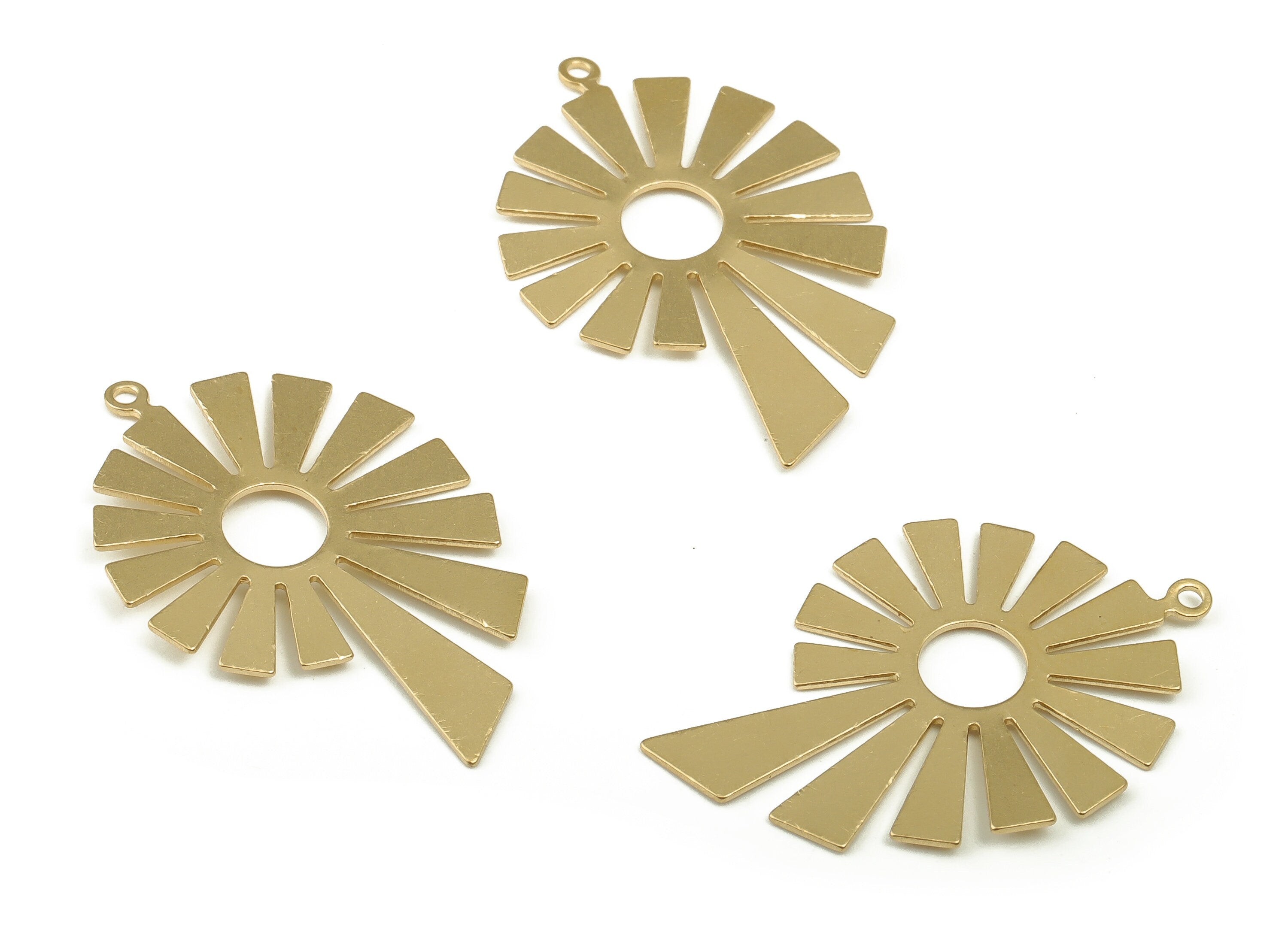 Brass Sun Earring Charms - Raw Brass Sun Pendant - Earring Findings - DIY Jewelry Making Supplies - 33.61x22.13x1.1mm - PP4608 - DOMEDBAZAAR