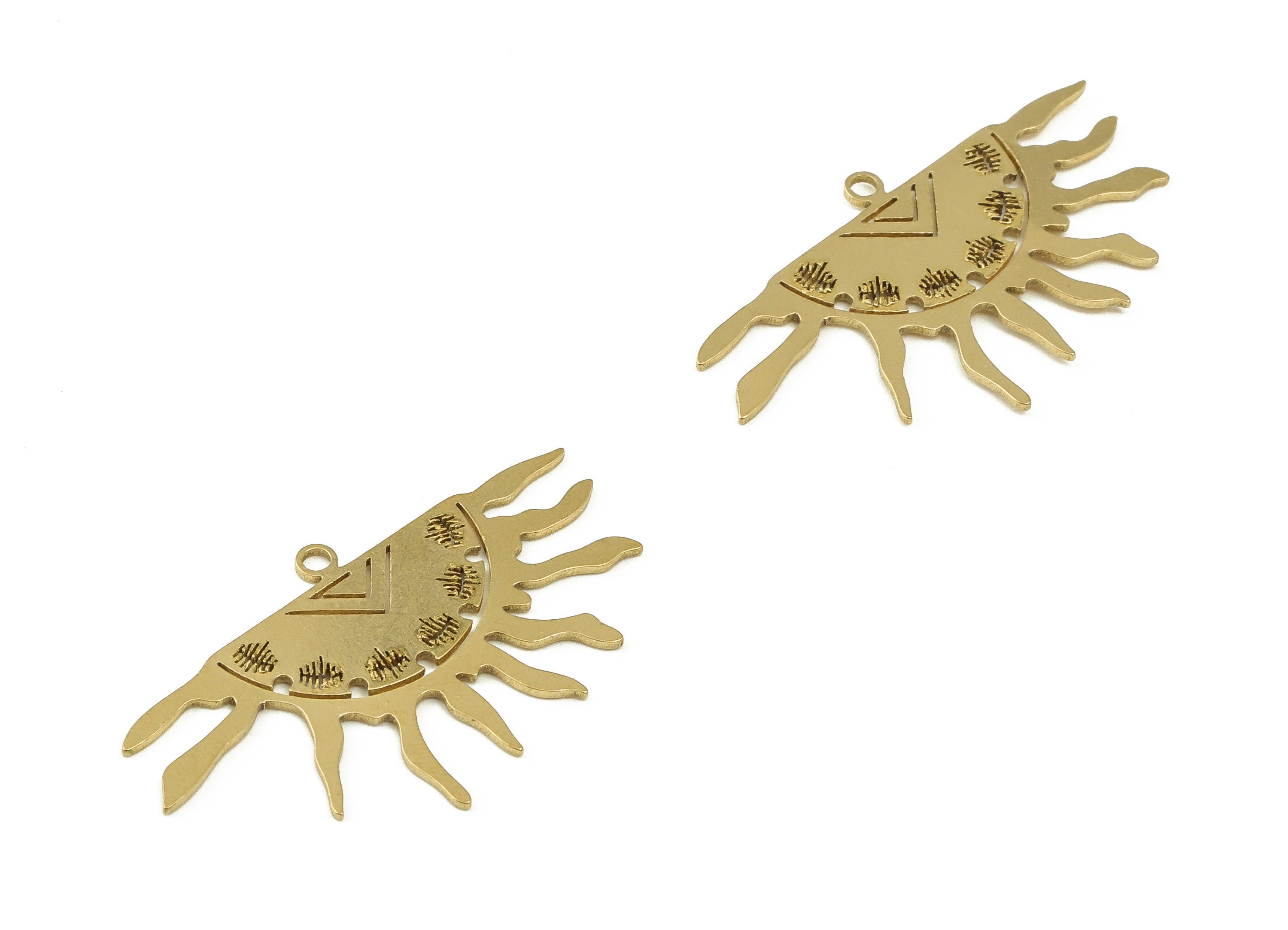 Brass Sun Earring Charms - Raw Brass Semi circle Pendant - Earring Findings - DIY Jewelry Making Supplies - 20.61x35.17x0.84mm - PP4606 - DOMEDBAZAAR