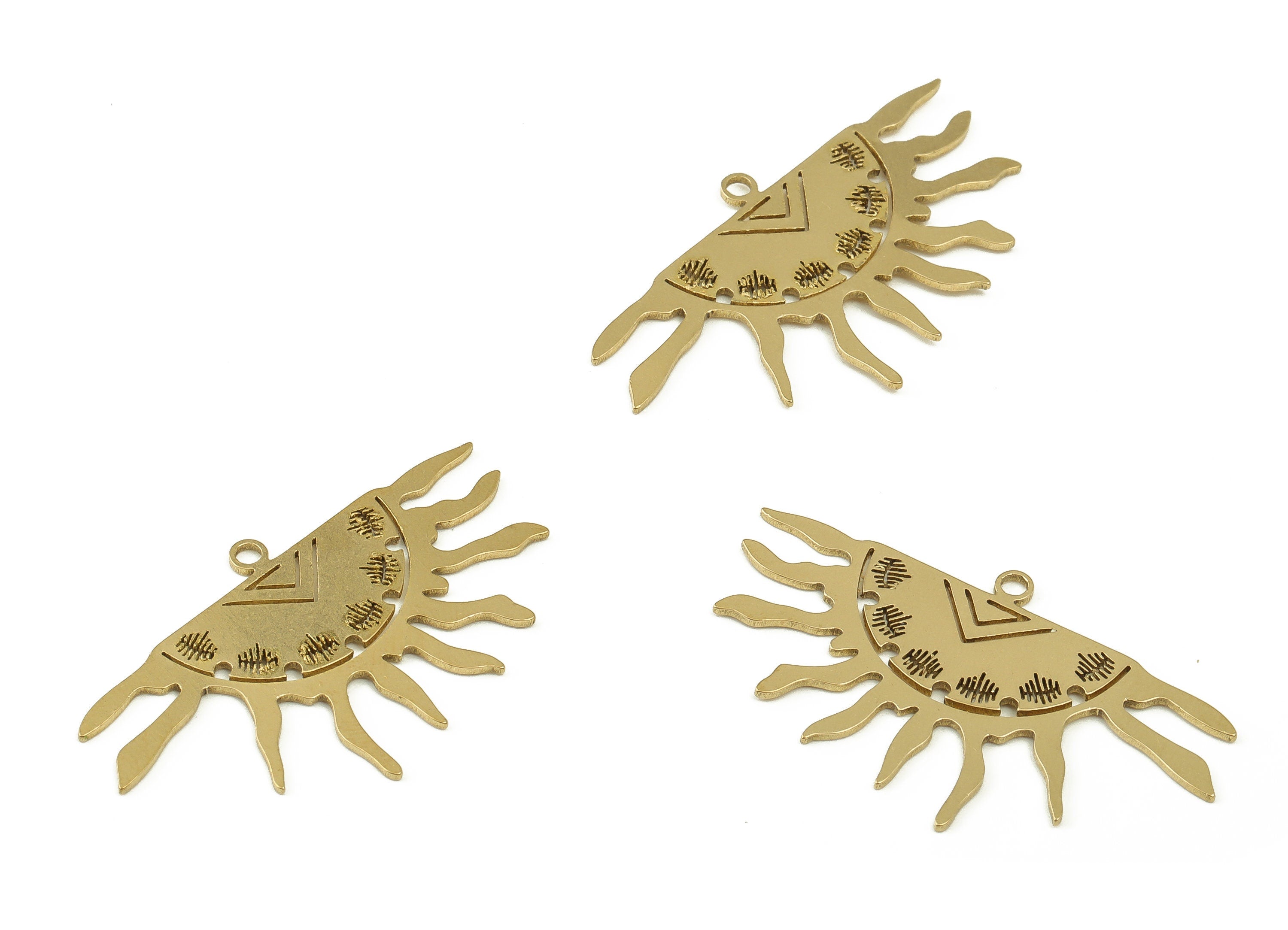 Brass Sun Earring Charms - Raw Brass Semi circle Pendant - Earring Findings - DIY Jewelry Making Supplies - 20.61x35.17x0.84mm - PP4606 - DOMEDBAZAAR