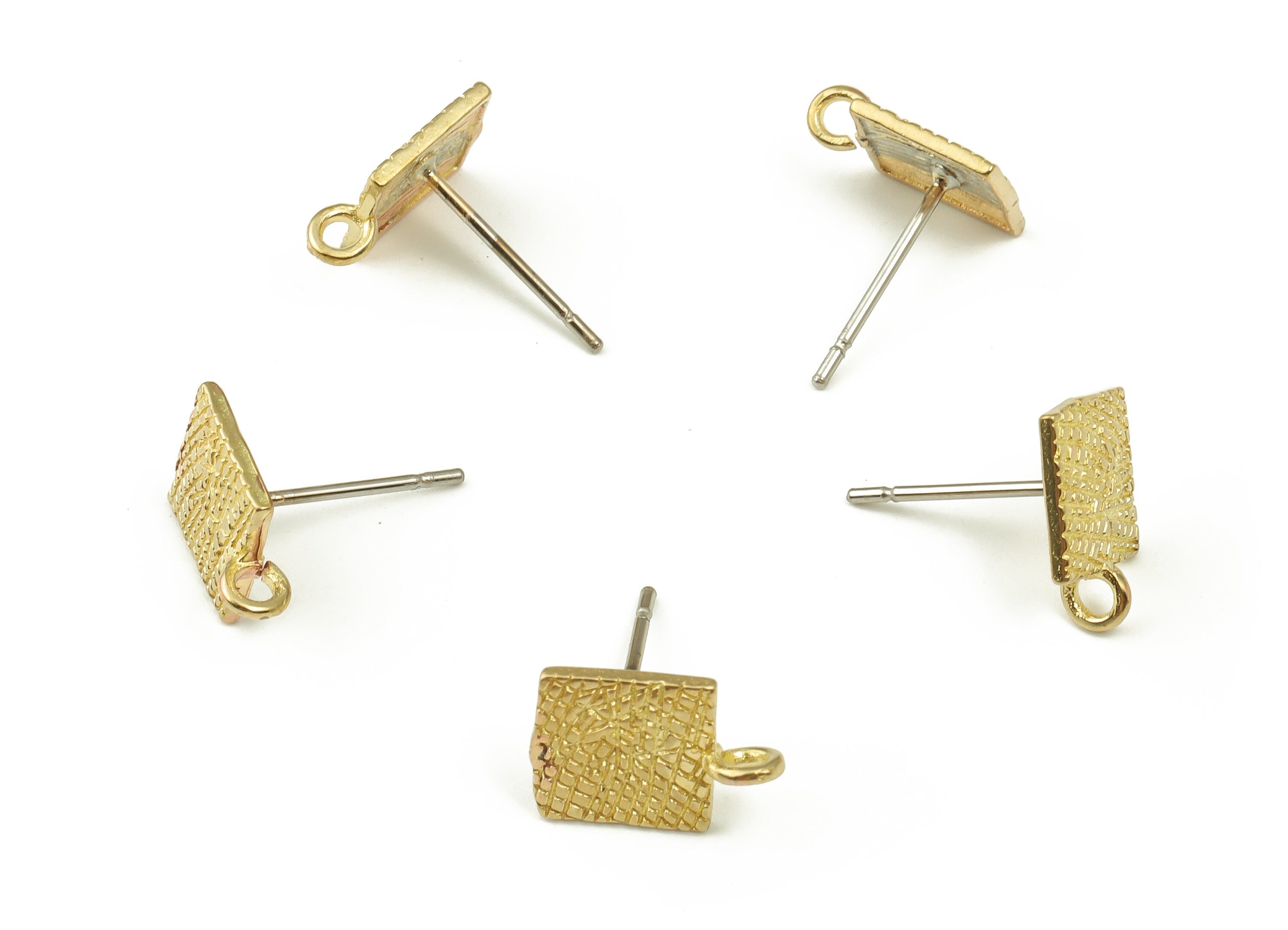 Brass Square Earring Stud - Raw Brass Square Earring Post - Stainless Steel Stud - Jewelry Making Supplies - 10.73x7.6x0.91mm - PP4233 - DOMEDBAZAAR