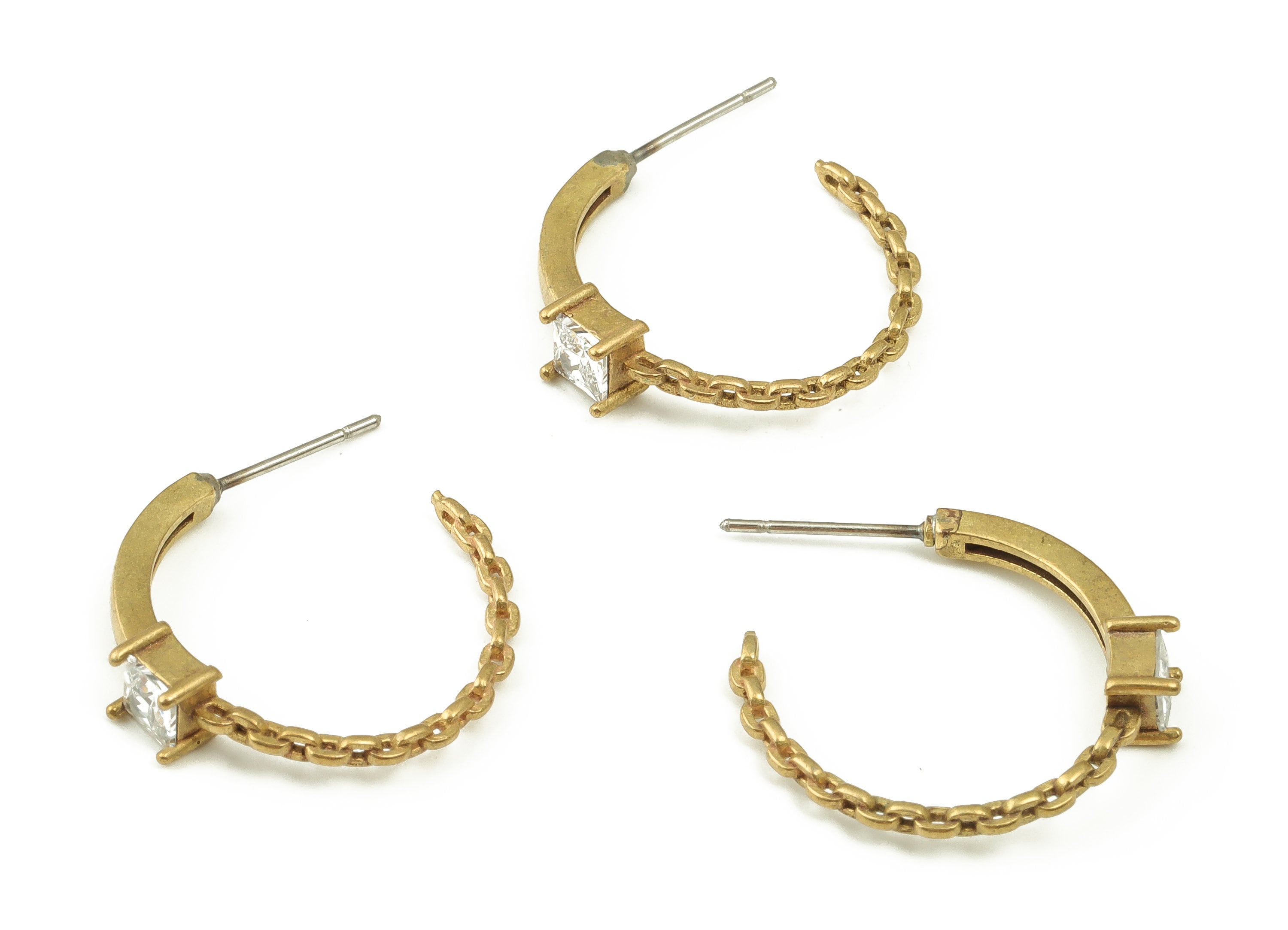 Brass C Earring Stud With Zircon - Raw Brass Oval Post - Brass Stud - Earring Post - Jewelry Making Supplies - 22.41x20.66x3.84mm - PP4509 - DOMEDBAZAAR