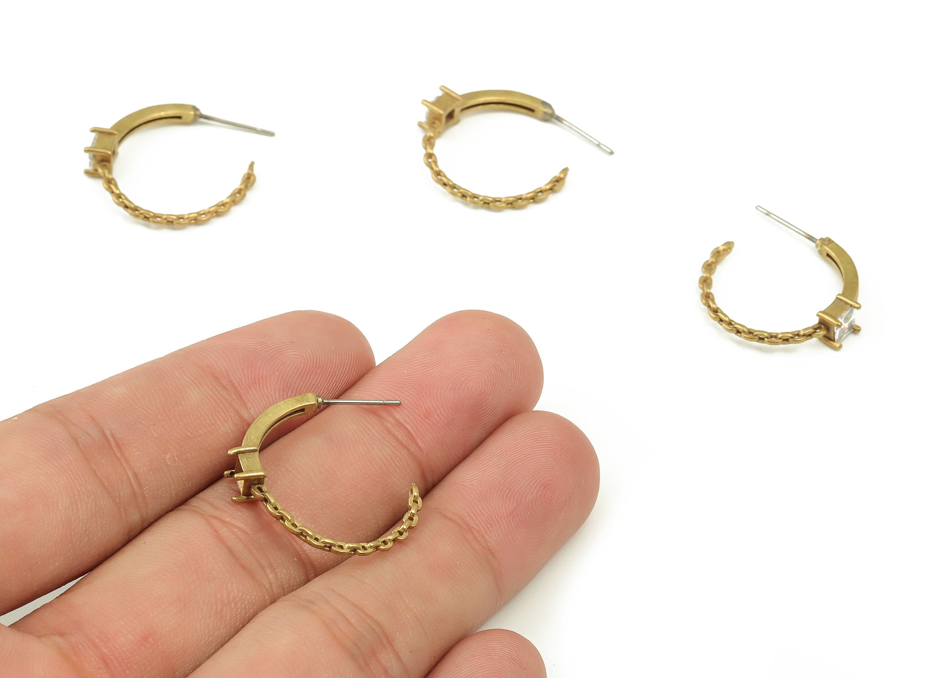 Brass C Earring Stud With Zircon - Raw Brass Oval Post - Brass Stud - Earring Post - Jewelry Making Supplies - 22.41x20.66x3.84mm - PP4509 - DOMEDBAZAAR