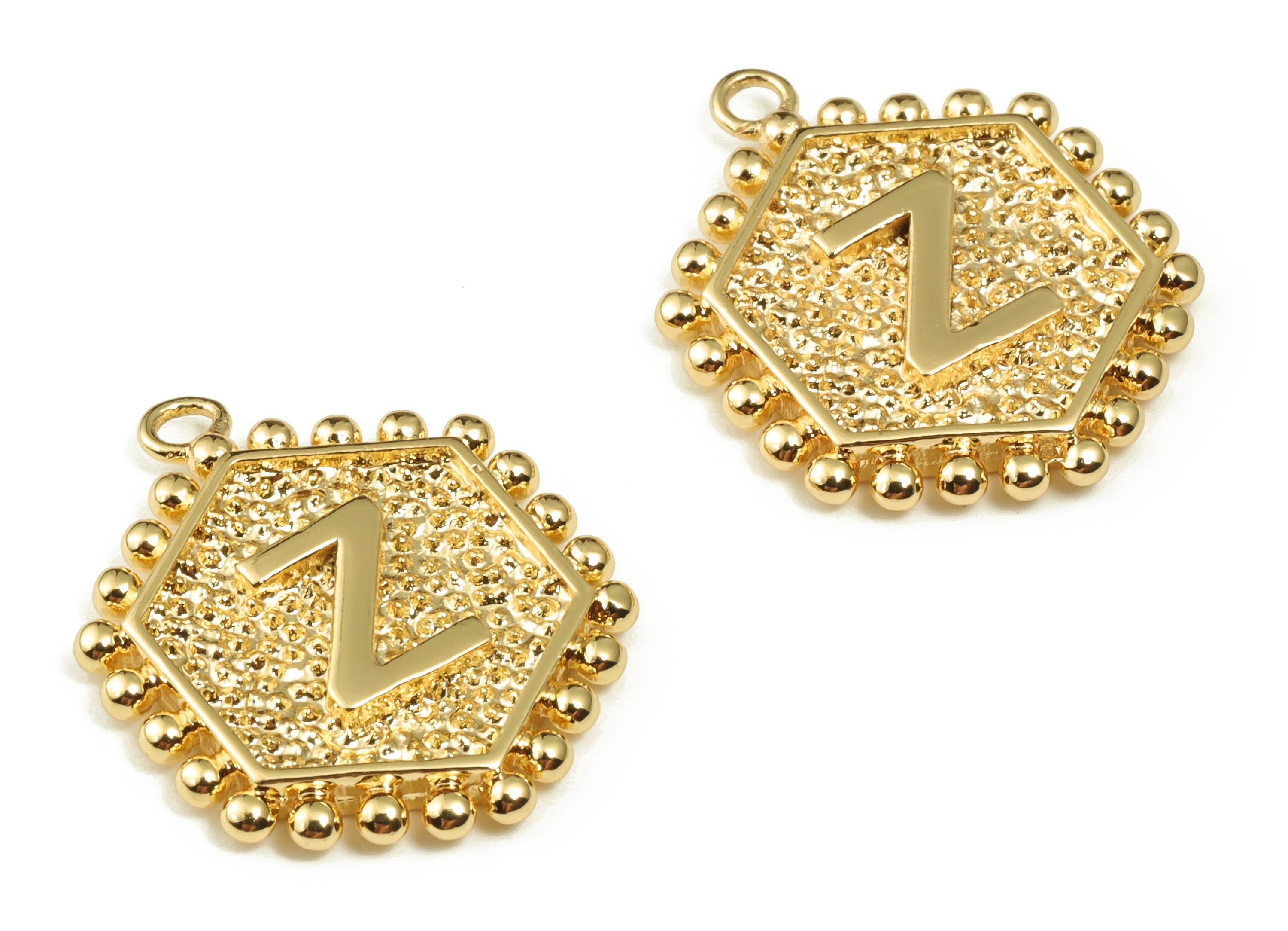 Brass Hexagon Letter Z Charms - Alphabet Pendant Charm - 18K Shiny Gold Plated Initial Charm - Jewelry Supplies -19.49x16.1x2.4mm- RGP3775Z - DOMEDBAZAAR