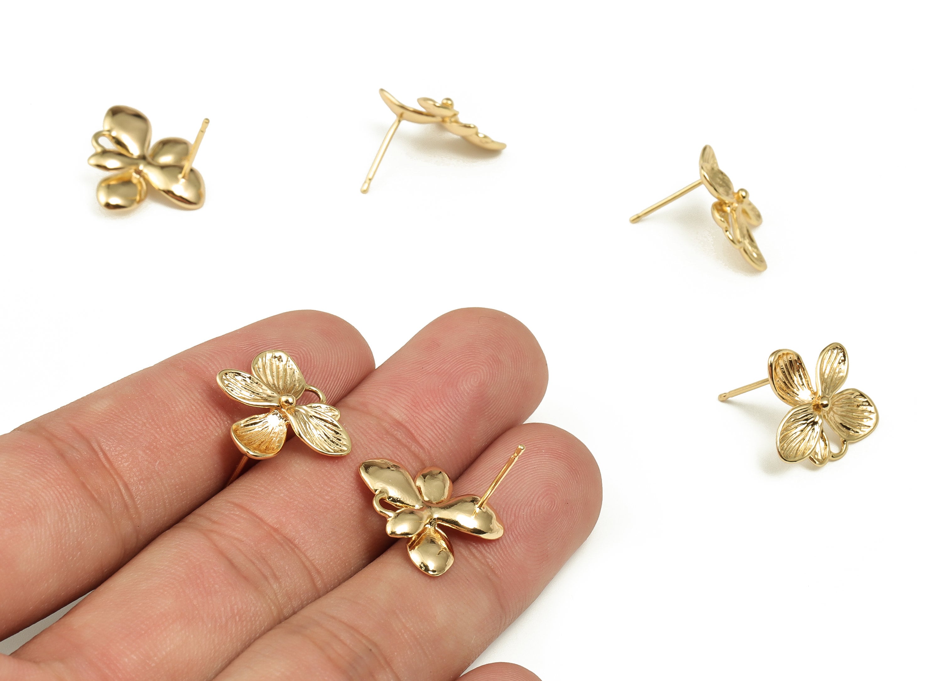 Brass Flower Earring Post - Gold Flower Stud - 18K Real Gold Plated Brass - Brass Stud - Jewelry Supplies - 18.29x17.79x2.21mm - RGP3658 - DOMEDBAZAAR