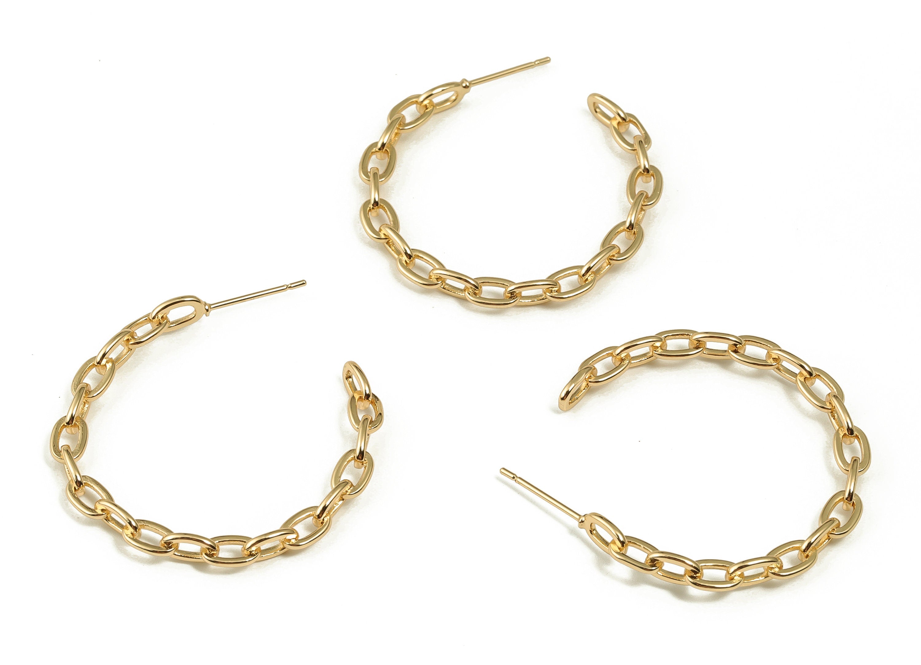 Brass Cable Chain C Earring Stud - Gold C Earring Post - Stainless Steel Stud - 18K Real Gold Plated Brass - 31.9x31.9x2.62mm - RGP3974 - DOMEDBAZAAR