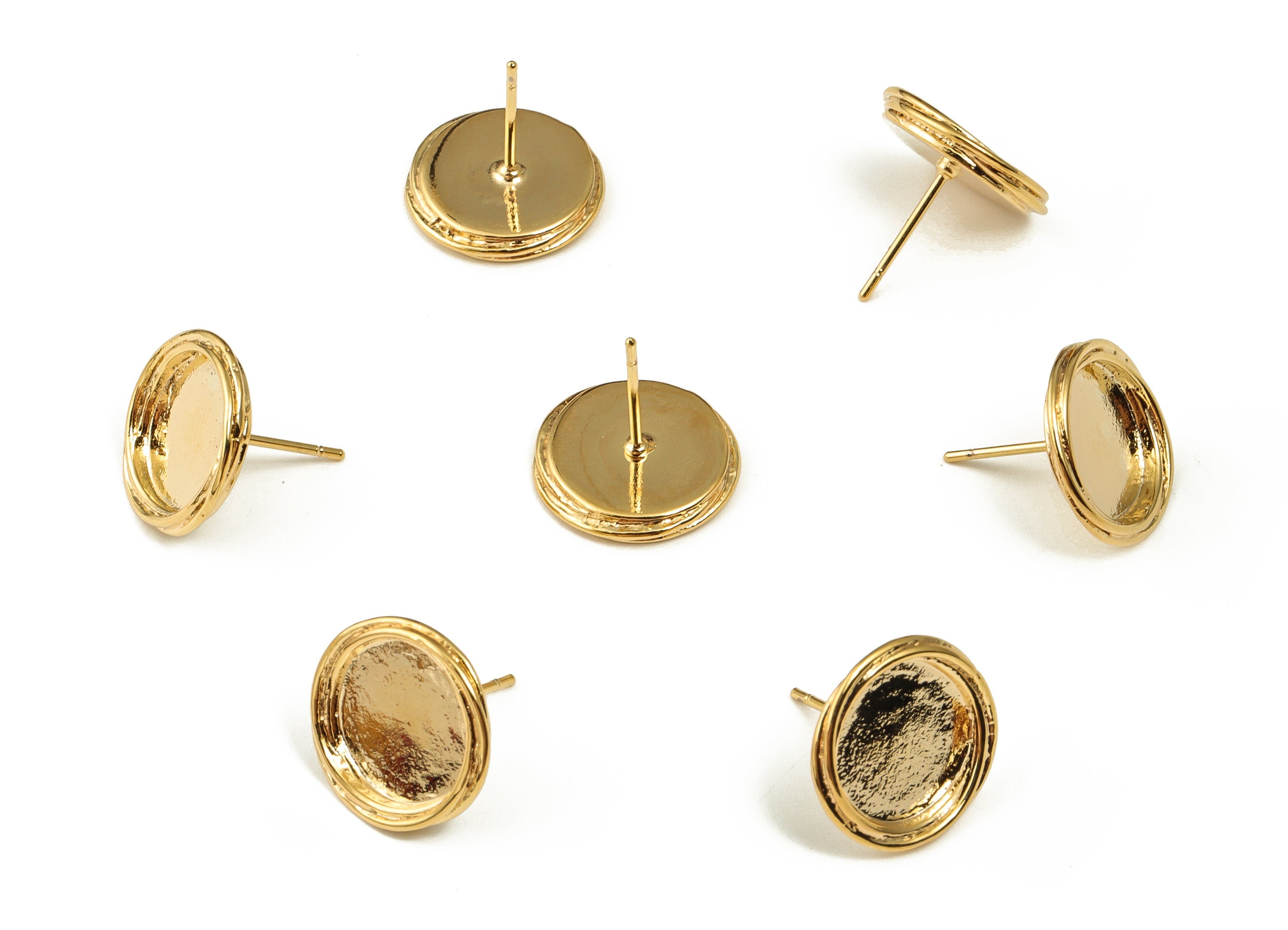 Brass Round Earring Post - Gold Circle Earring Stud - 18K Real Gold Plated Brass - Brass Stud - Jewelry Supplies - 14.2x14.1x2.7mm - RGP3644 - DOMEDBAZAAR