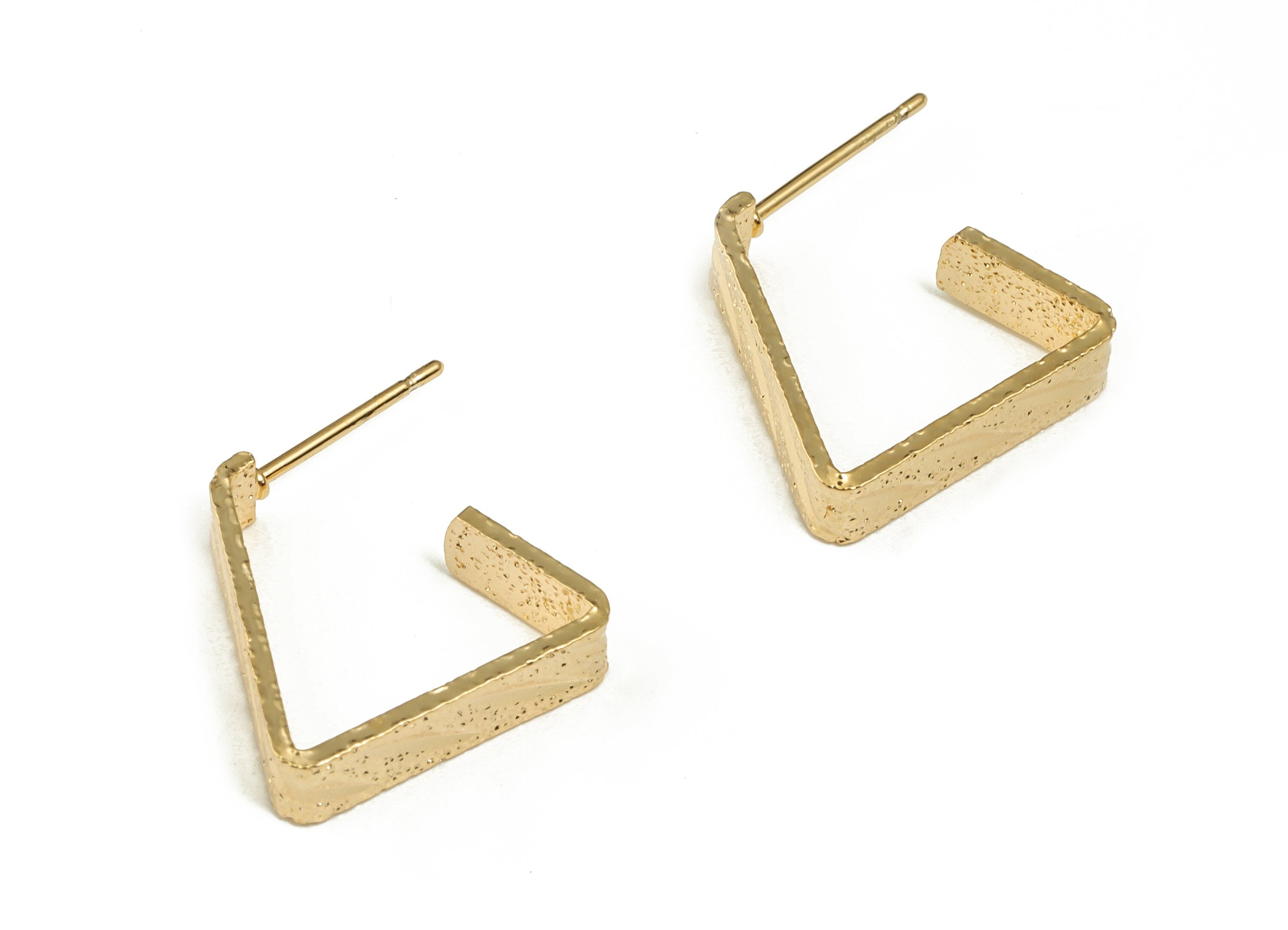 Brass Triangle Earring Posts - Gold Triangle Earring Stud - 18K Real Gold Plated Brass - Geometric Stud Earrings -16.41x16.19x4.34mm-RGP3650 - DOMEDBAZAAR