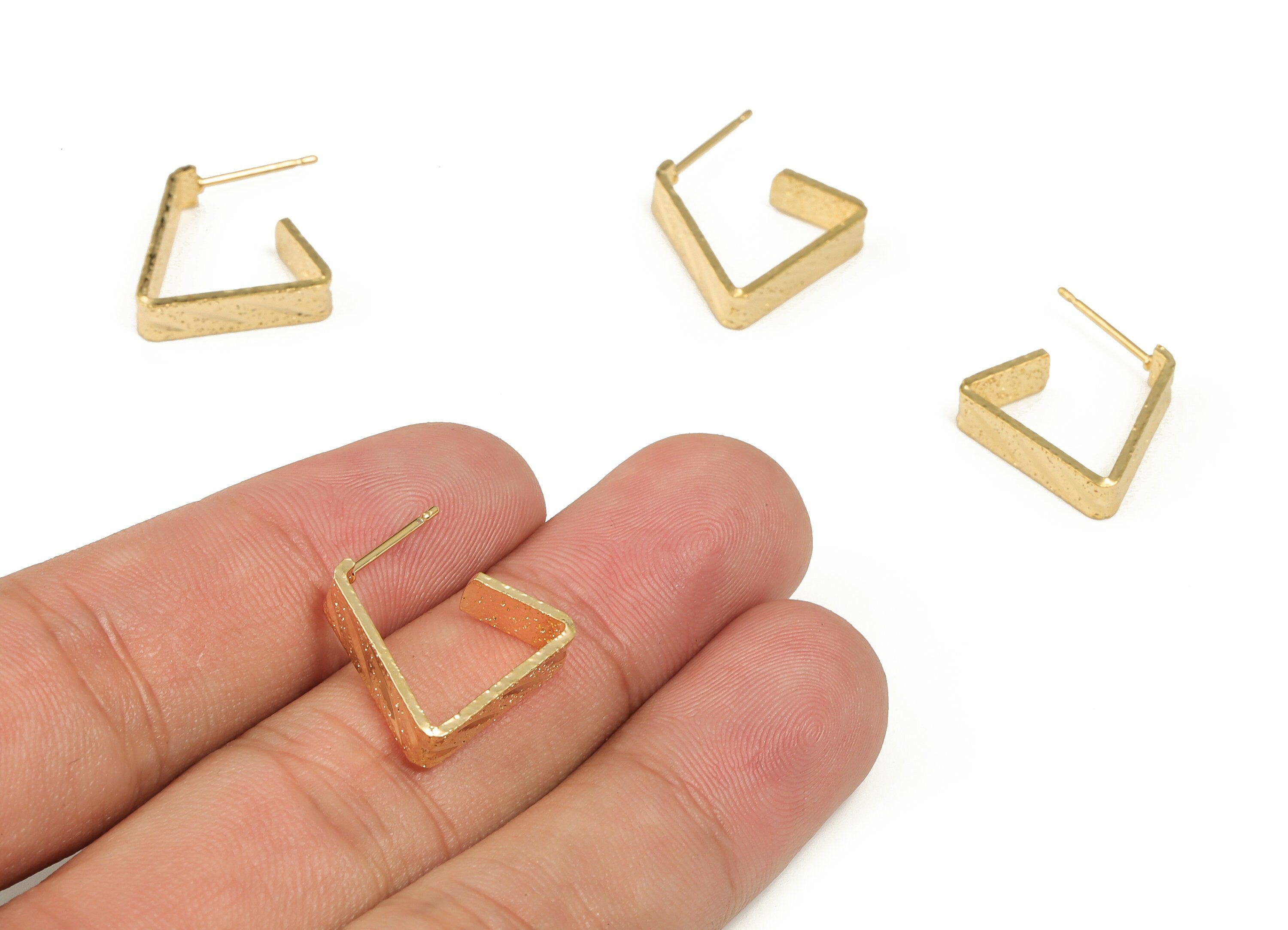 Brass Triangle Earring Posts - Gold Triangle Earring Stud - 18K Real Gold Plated Brass - Geometric Stud Earrings -16.41x16.19x4.34mm-RGP3650 - DOMEDBAZAAR