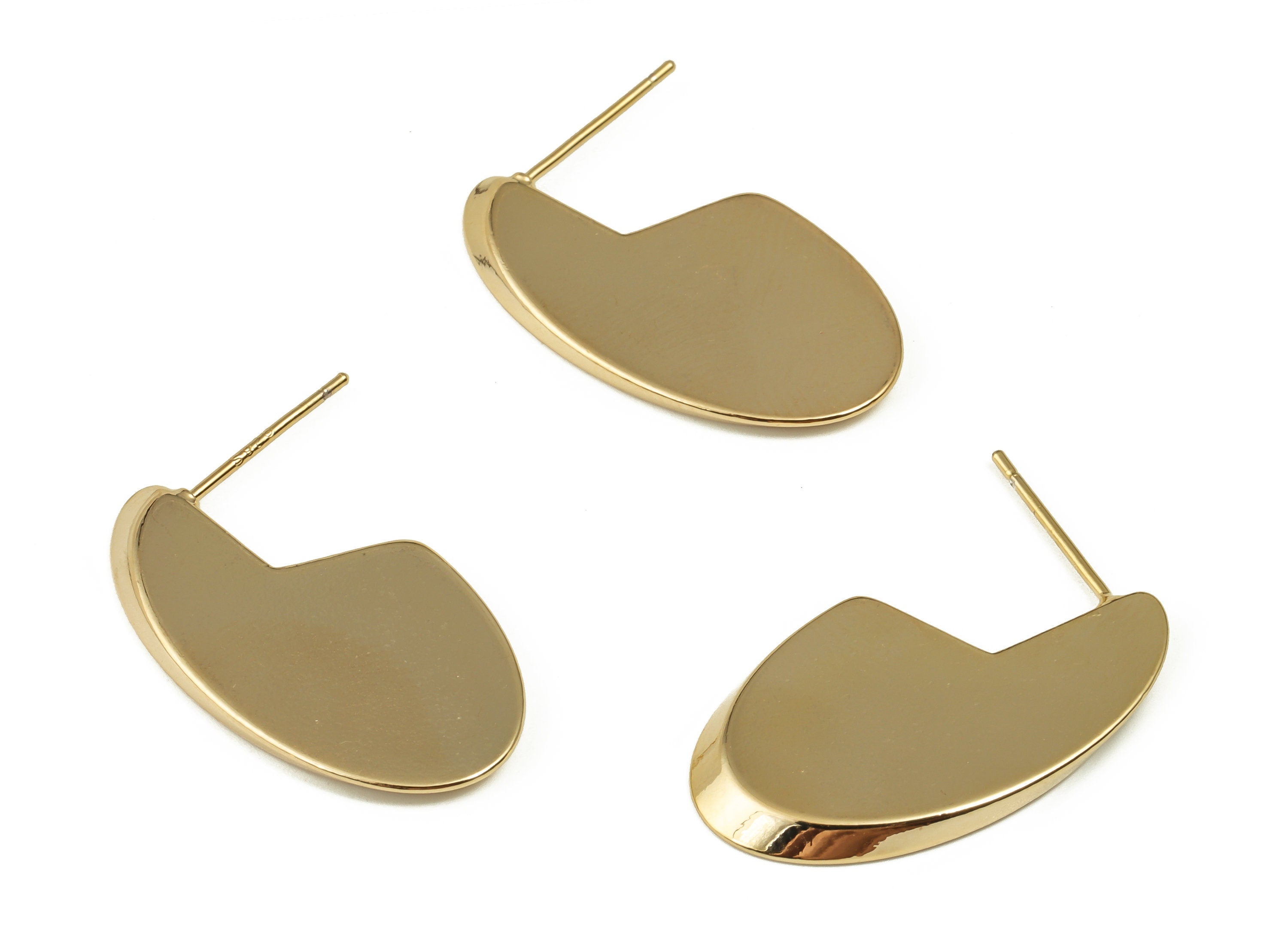 Brass Geometry Earring Post - Gold Geometry Earring Stud - 18K Real Gold Plated Brass - Stainless Steel Stud - 26.19x14.95x1.85mm - RGP3999 - DOMEDBAZAAR