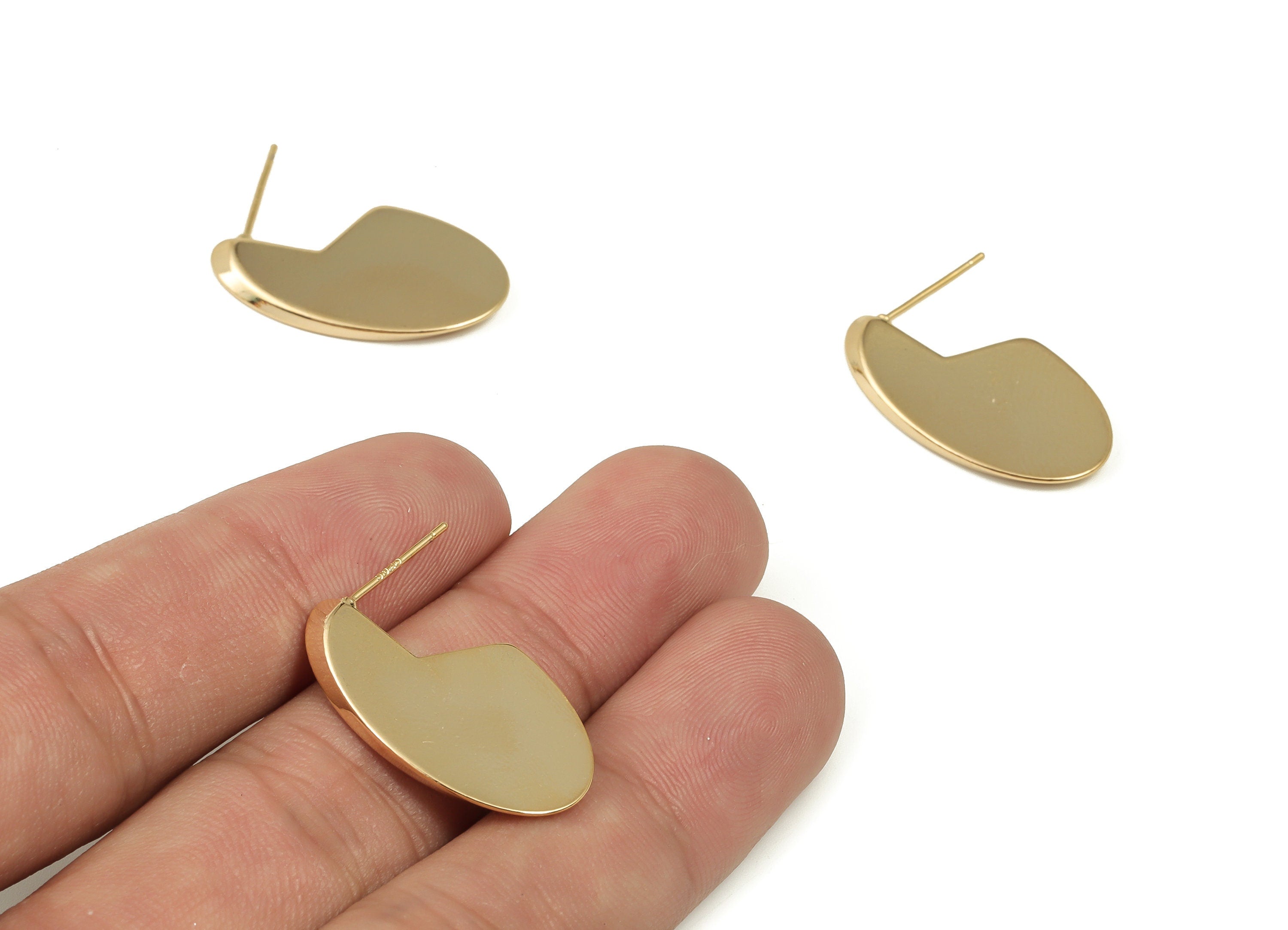 Brass Geometry Earring Post - Gold Geometry Earring Stud - 18K Real Gold Plated Brass - Stainless Steel Stud - 26.19x14.95x1.85mm - RGP3999 - DOMEDBAZAAR