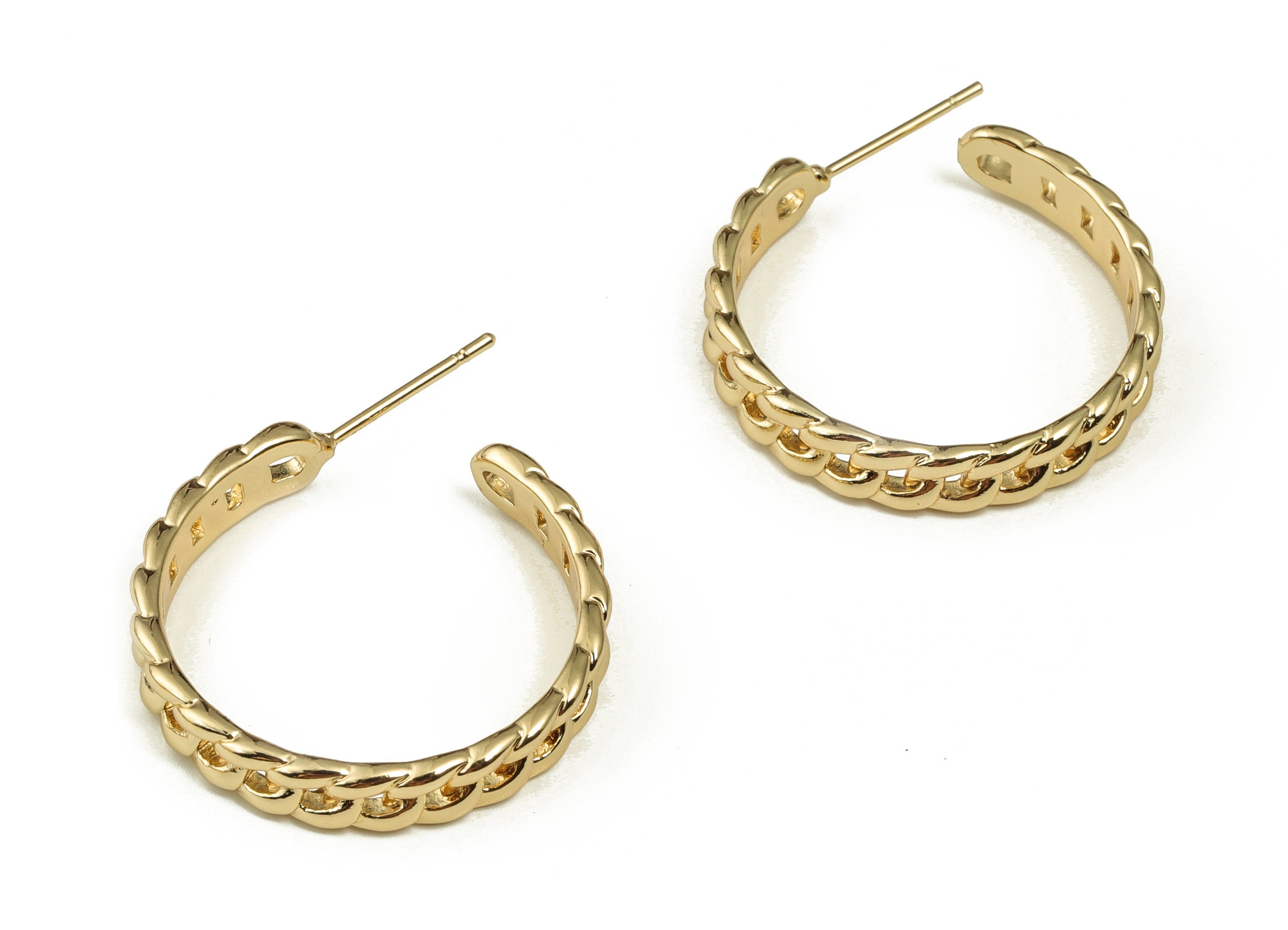 Brass Cable Chain C Earring Stud - Gold C Post - Brass Stud - 18K Real Gold Plated Brass - Jewelry Supplies - 26.42x25.11x5.23mm - RGP3641 - DOMEDBAZAAR